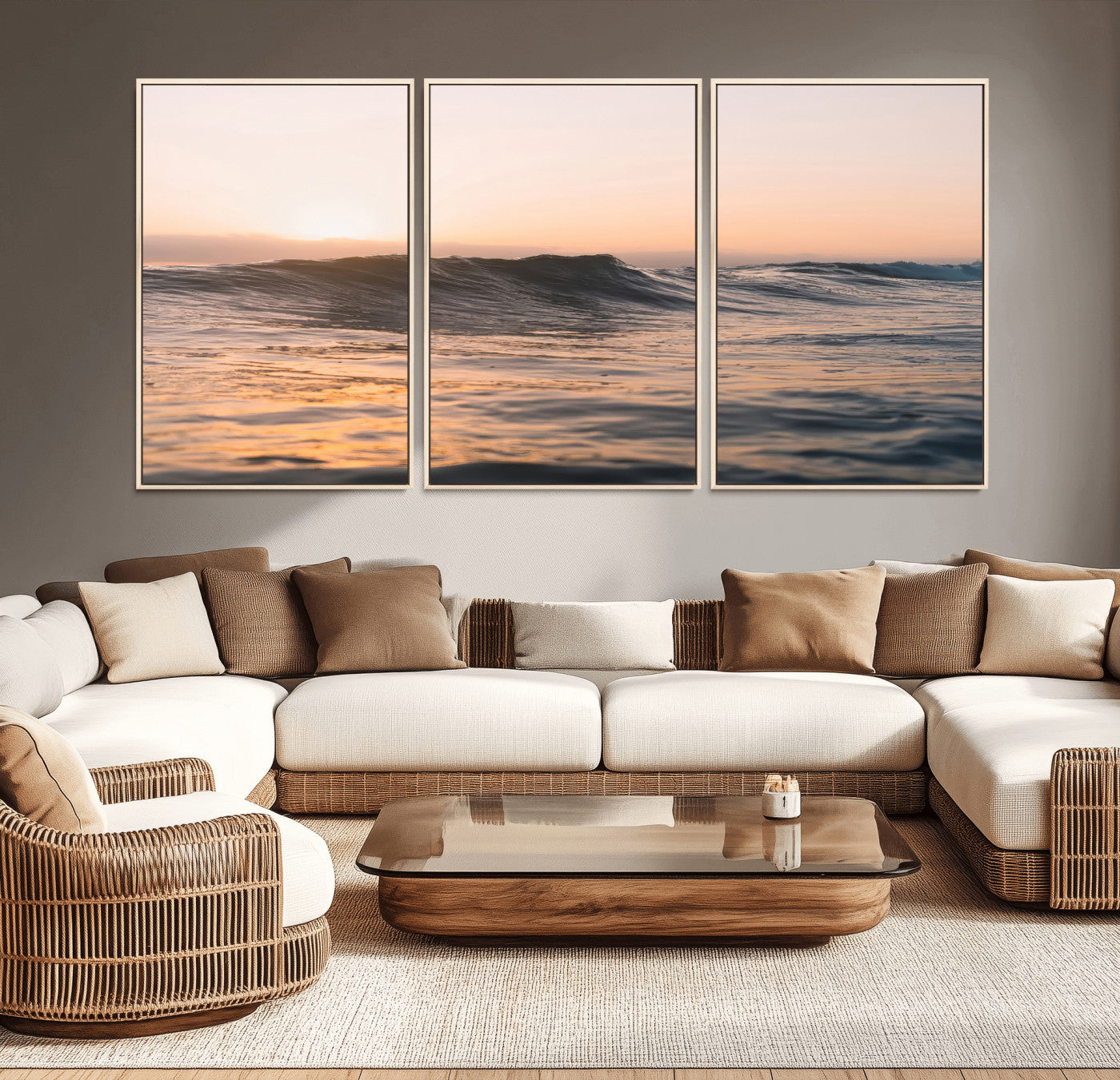 46299358-MGV-CV-36X24 - Golden Sunset Ocean Wall Art – Tranquil Waves & Peaceful Horizon Canvas Print, Soft Light and Evening Glow for Serene Beach, Home or Nature Decor