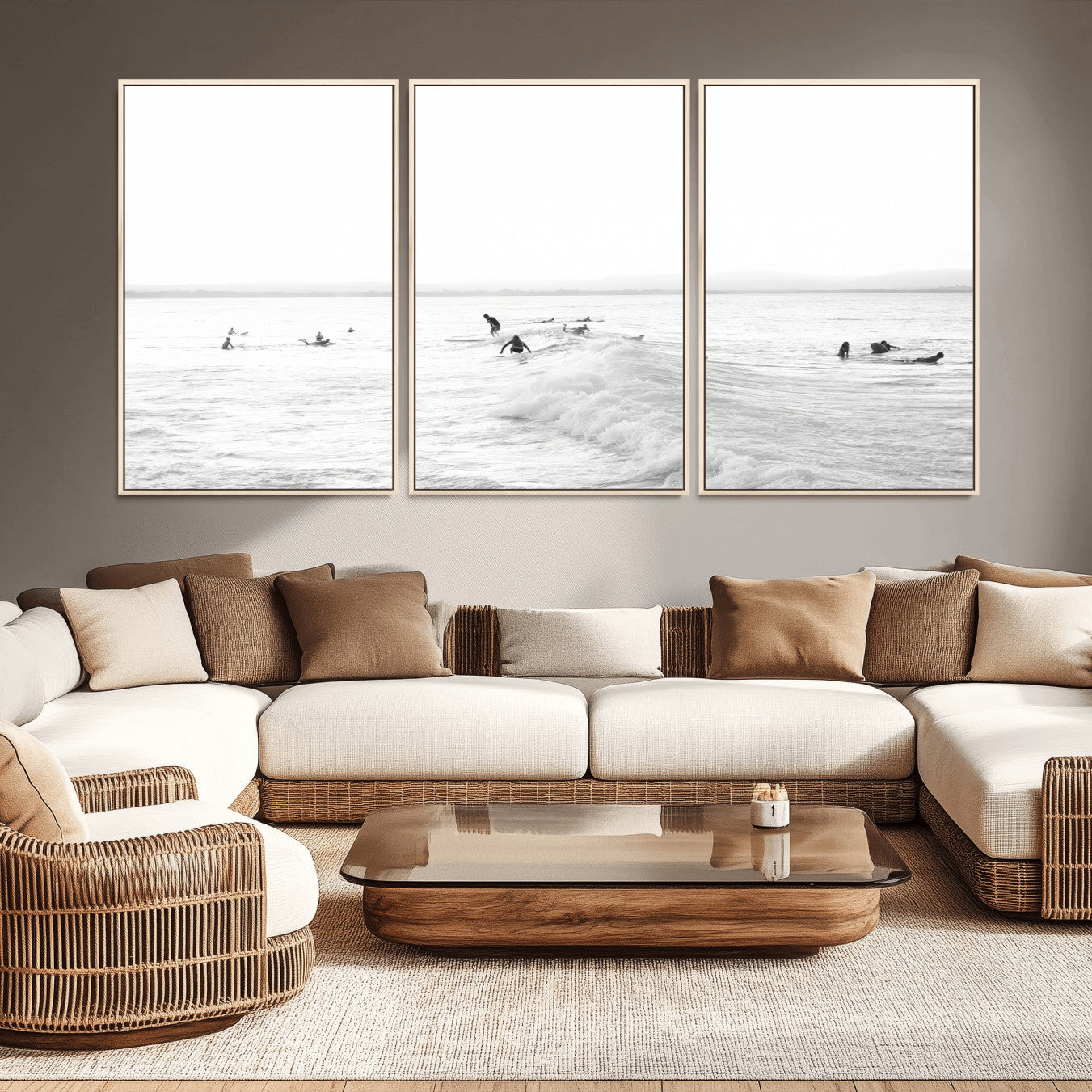 33449548-MGV-CV-36X24 - Surf Crowd Motion Wall Art – Active Surfers & Ocean Waves Canvas Print, Dynamic Water and Coastal Horizon for Living Room or Sea Adventure Decor