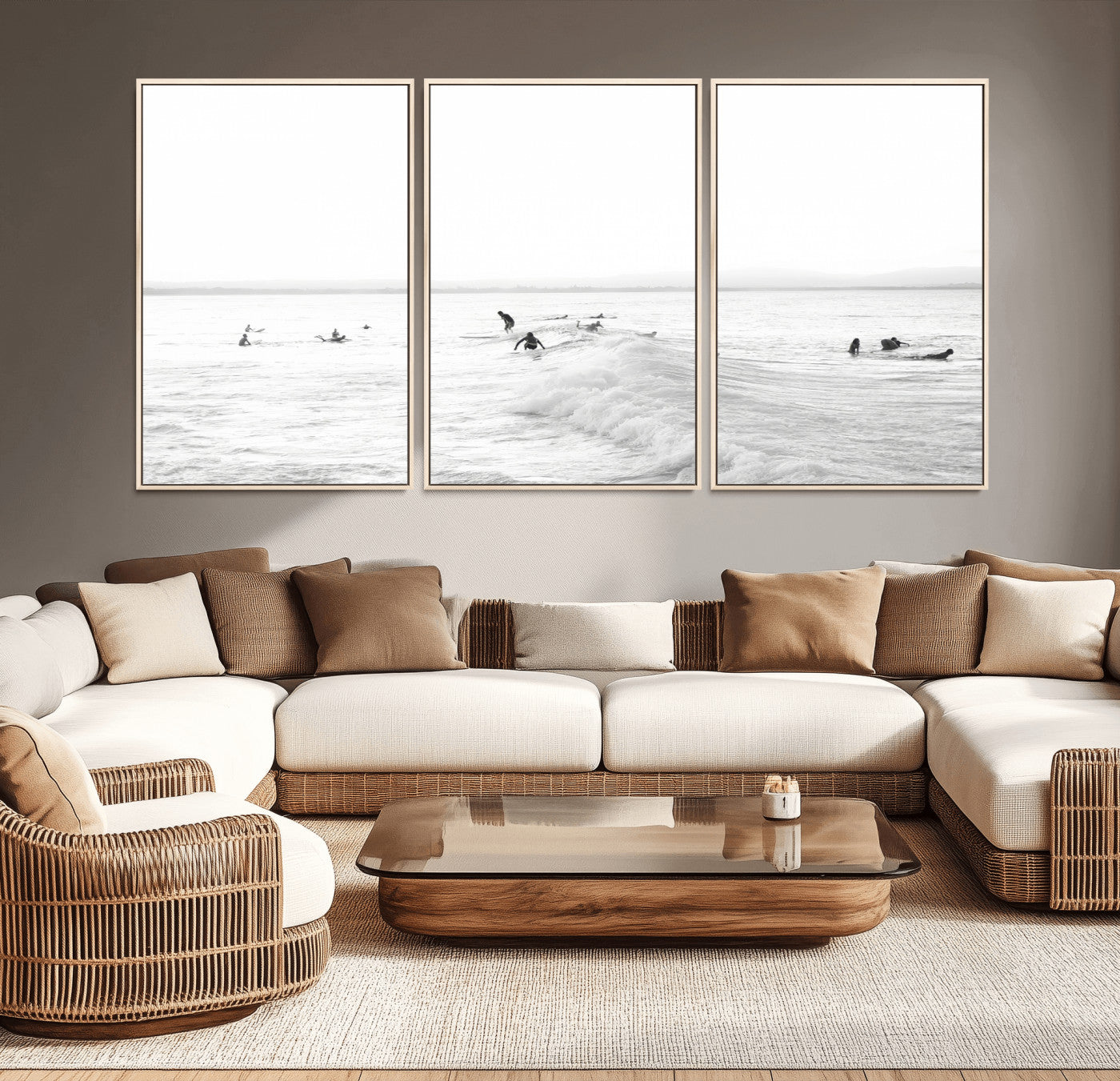 33449548-MGV-CV-36X24 - Surf Crowd Motion Wall Art – Active Surfers & Ocean Waves Canvas Print, Dynamic Water and Coastal Horizon for Living Room or Sea Adventure Decor