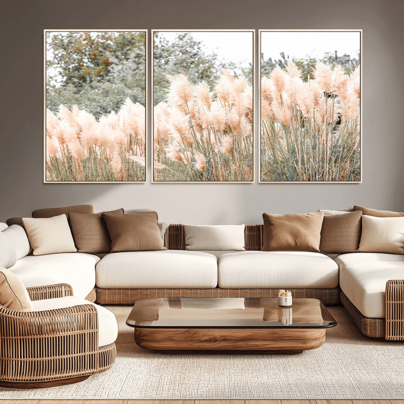 21826392-MGV-CV-36X24 - Pampas Grass Wall Art – Soft Blush Hues and Natural Texture Canvas Print, Serene Outdoors & Botanical Charm for Living Room or Nature Decor