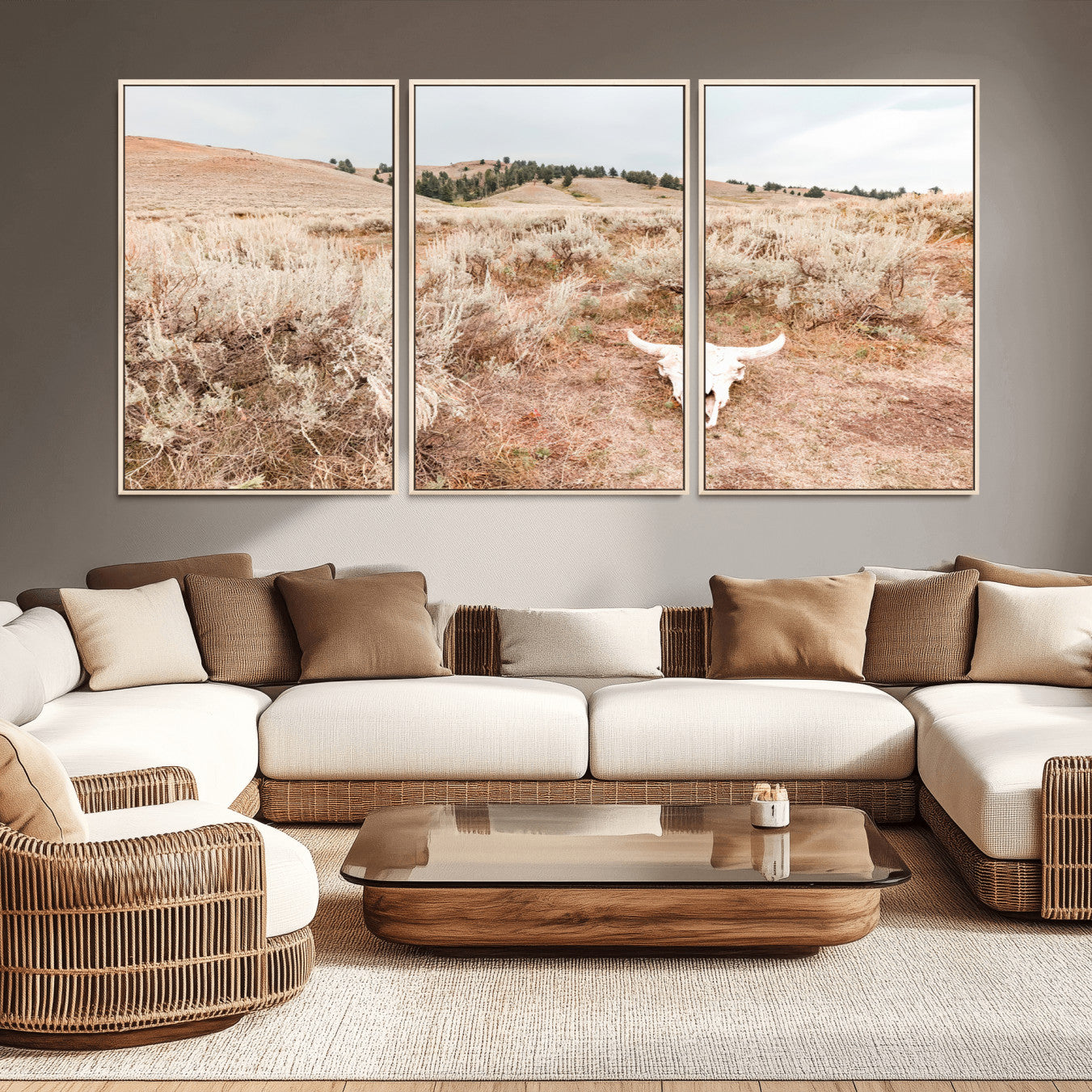 97234735-MGV-CV-36X24 - Desert Skull Wall Art – Arid Landscape & Sagebrush Canvas Print, Rustic Nature and Earth Tones for Living Room or Minimalist Decor
