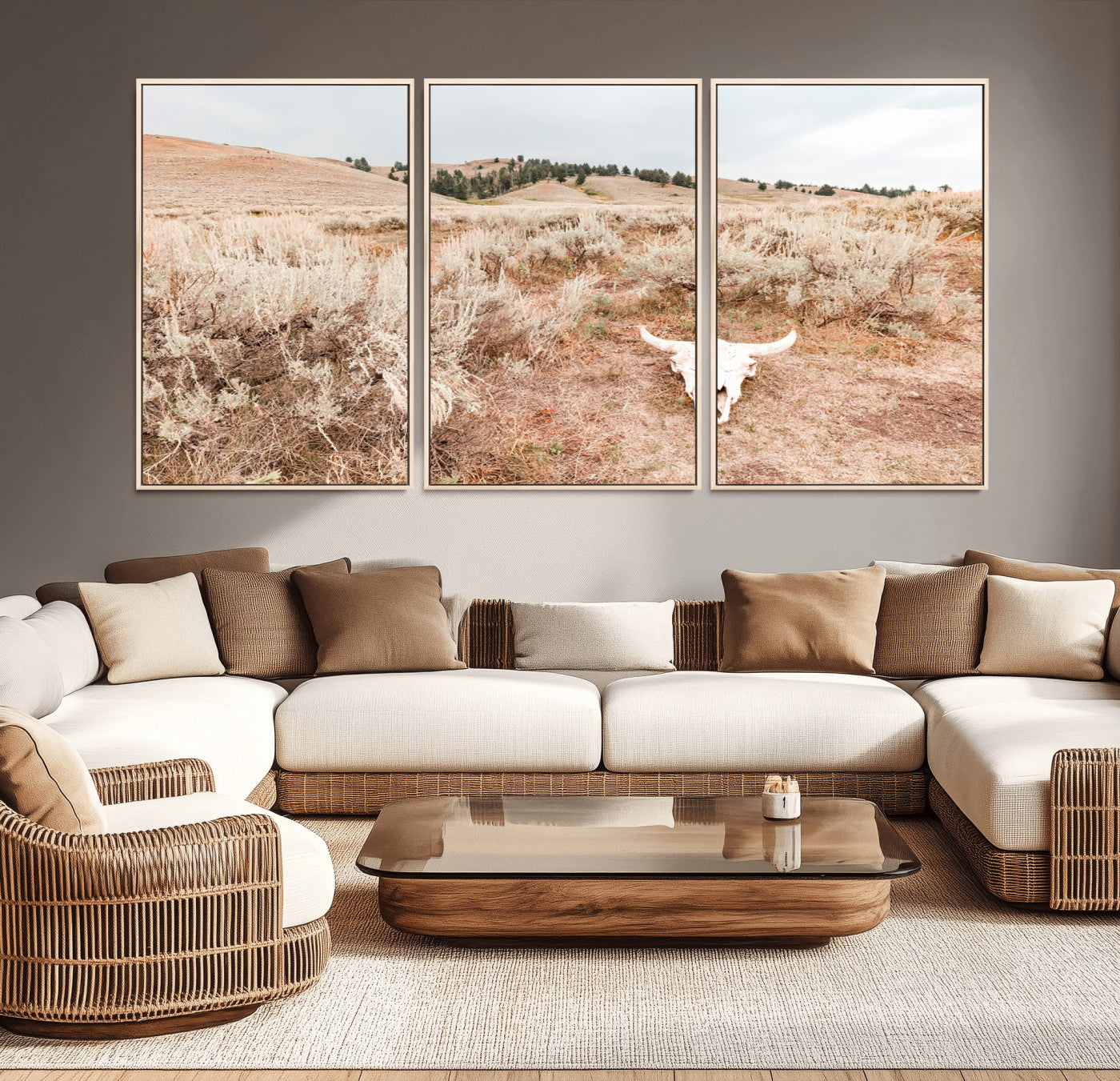 97234735-MGV-CV-36X24 - Desert Skull Wall Art – Arid Landscape & Sagebrush Canvas Print, Rustic Nature and Earth Tones for Living Room or Minimalist Decor
