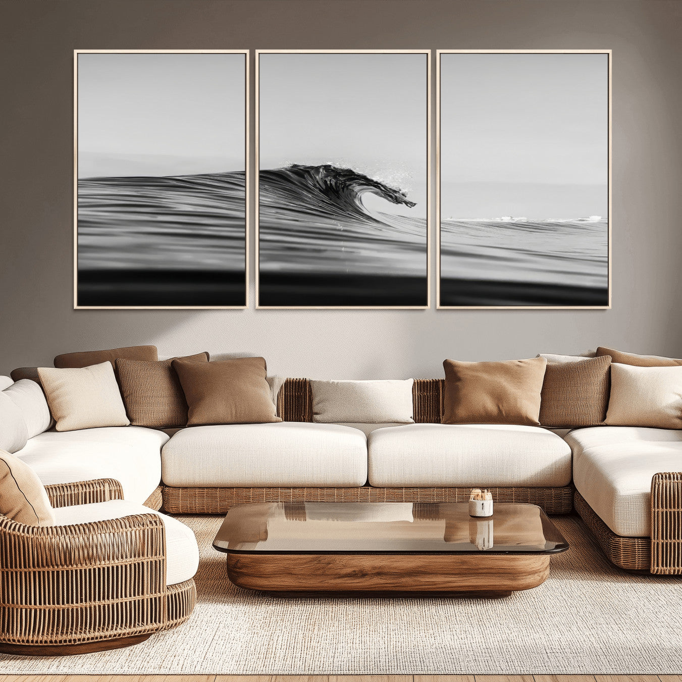 -Black Wave Wall Art Canvas Print, Framed Abstract Surf Art Picture Print, Minimalist Ocean Perfect Minimalist Coastal Decor Artwork