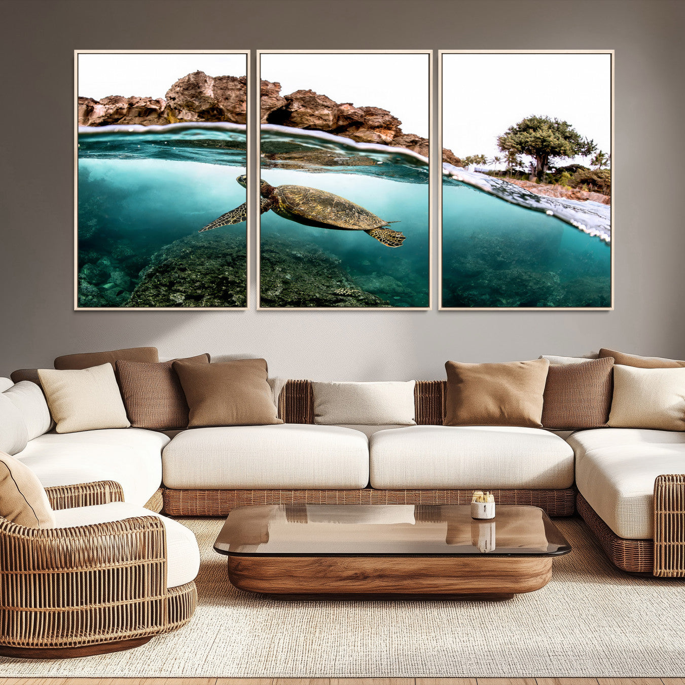 44200301-MGV-CV-36X24-Sea Turtle Wall Art Canvas Print – Framed Ocean Life Tropical Coastal Marine Wildlife Artwork for Home Office