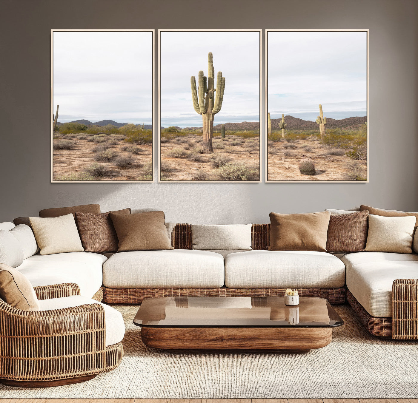 96147924-MGV-CV-36X24-Saguaro Cactus Wall Art Canvas Print – Framed Desert Landscape Minimalist Boho Nature Artwork for Home Office