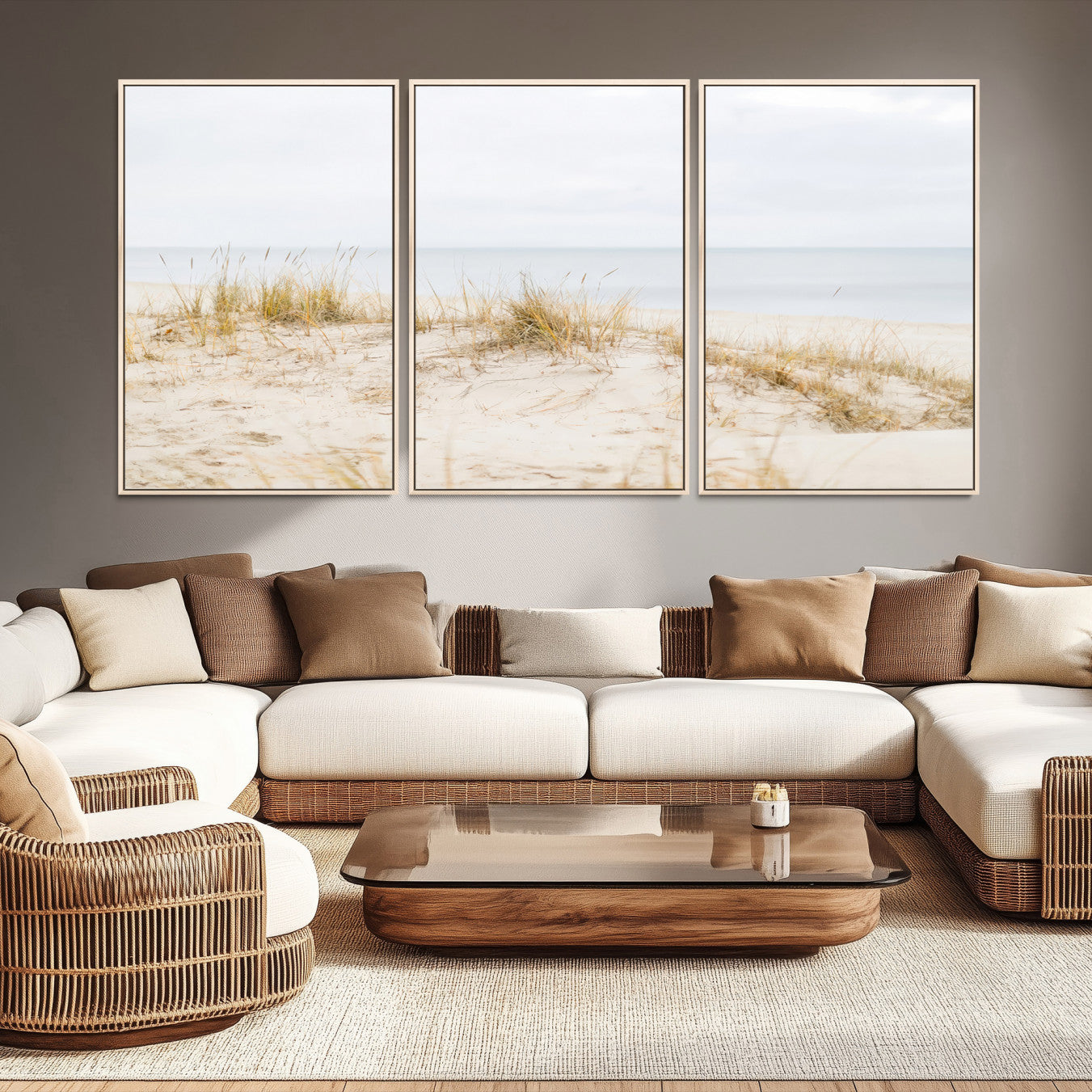 13146857-MGV-CV-36X24-Beach Dunes Wall Art Canvas Print – Framed Serene Coastal Grass and Sand Scene Artwork for Home, Office, Living Room