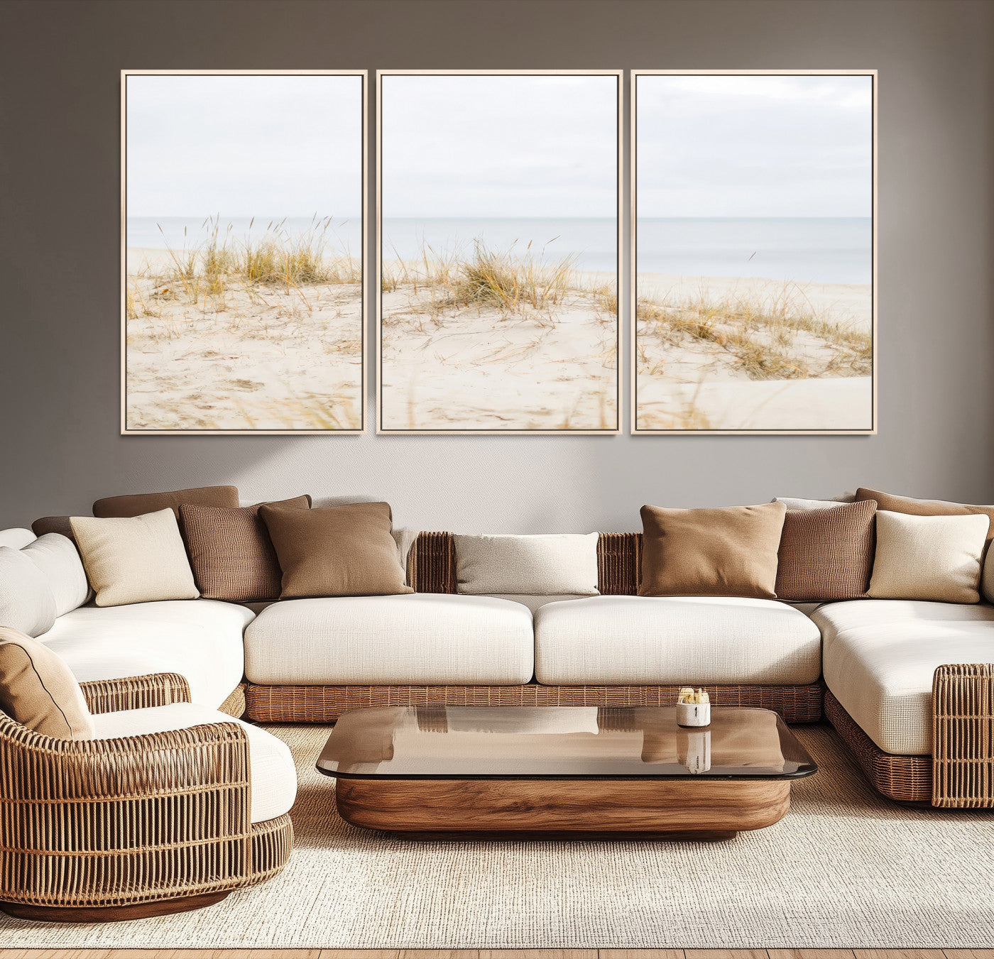 -Beach Dunes Wall Art Canvas Print, Framed Coastal Grass Art Picture Print, Sand Perfect Minimalist