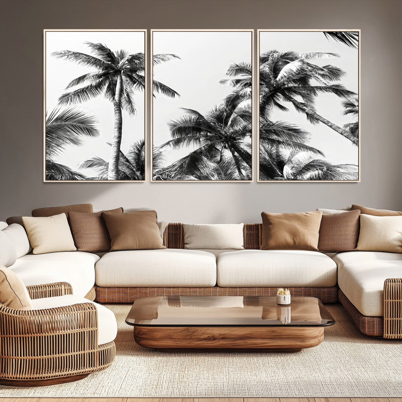 46641801-MGV-CV-40X27-Palm Wall Art Canvas Print – Framed Monochrome Tropical Scene Artwork for Minimalist Home, Office, Living Room Decor