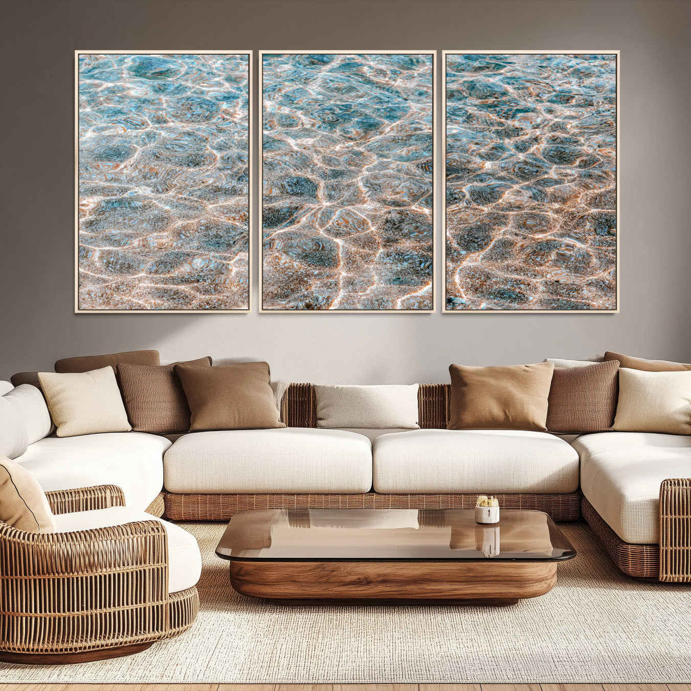26580287-MGV-CV-36X24-Clear Water Wall Art Canvas Print, Framed Sunlit Ripples Art Picture Print, Ocean Texture Perfect Modern Coastal Decor