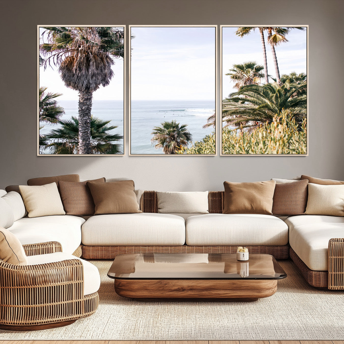 51404565-MGV-CV-36X24-Coastal Palm Trees Wall Art Canvas Print – Framed Ocean Breeze Tropical Scene Artwork for Relaxing Home, Office Decor