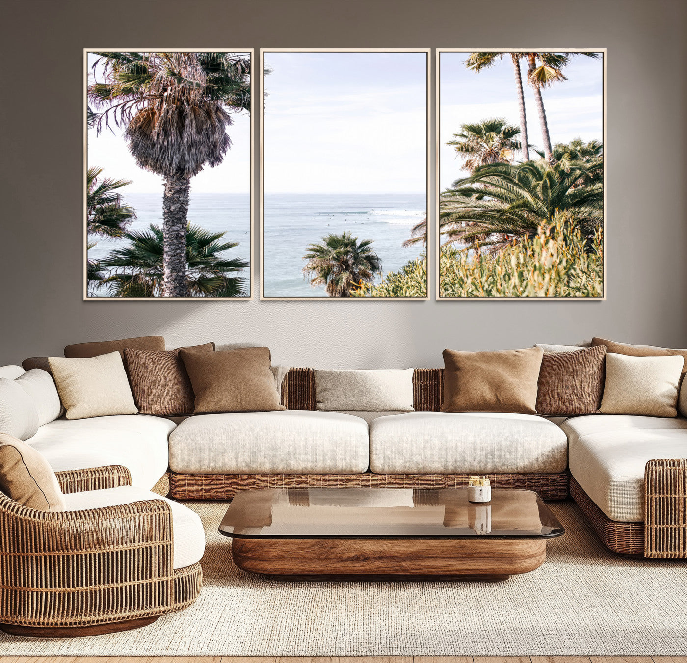 51404565-MGV-CV-36X24-Coastal Palm Trees Wall Art Canvas Print – Framed Ocean Breeze Tropical Scene Artwork for Relaxing Home, Office Decor