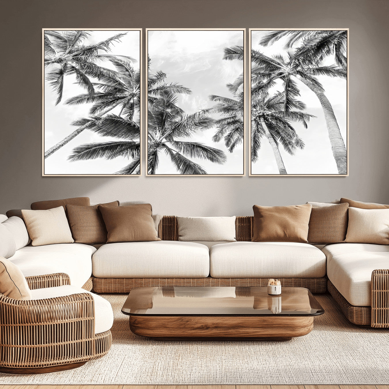 62113786-MGV-CV-36X24-Black and White Palm Wall Art Canvas Print – Monochrome Tropical Beach Minimalist Coastal Artwork for Home, Office