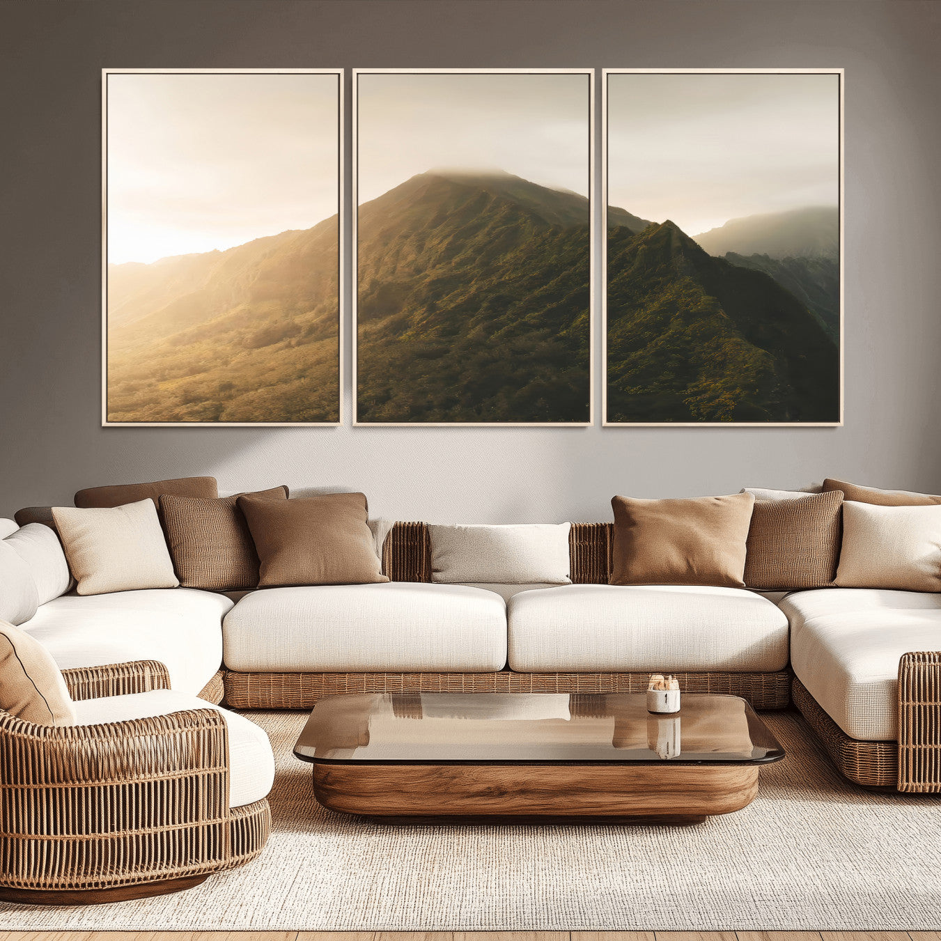 42338636-MGV-CV-36X24-Mountain Wall Art – Framed Sunset Landscape Canvas Artwork, Serene Nature Design, Rustic Decor for Home, Office