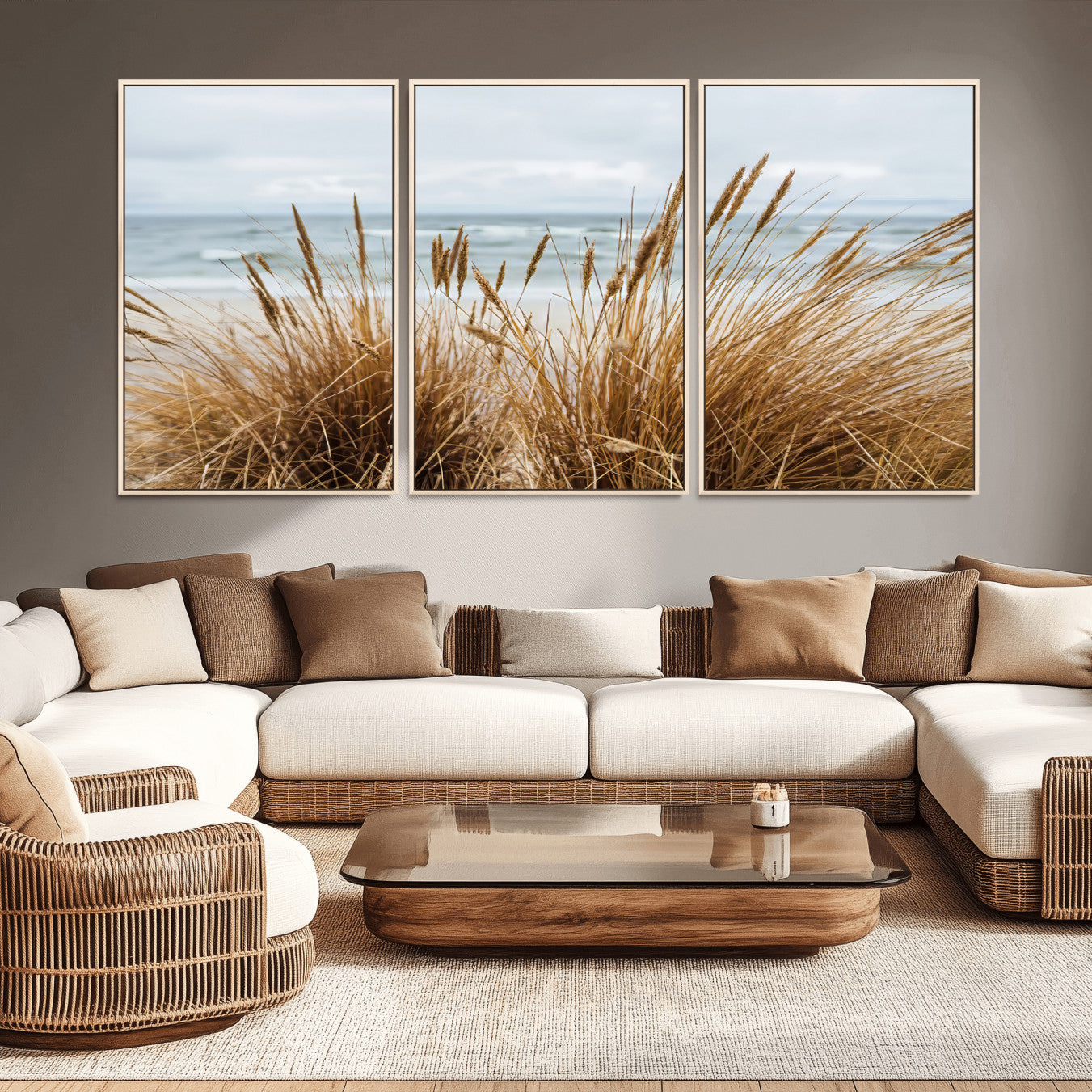 14270839-MGV-CV-36X24 - Beach Grass Wall Art – Canvas Print of Serene Coastal Shore, Peaceful Ocean Vibes, Nature Decor for Guest Room, Office or Living Room