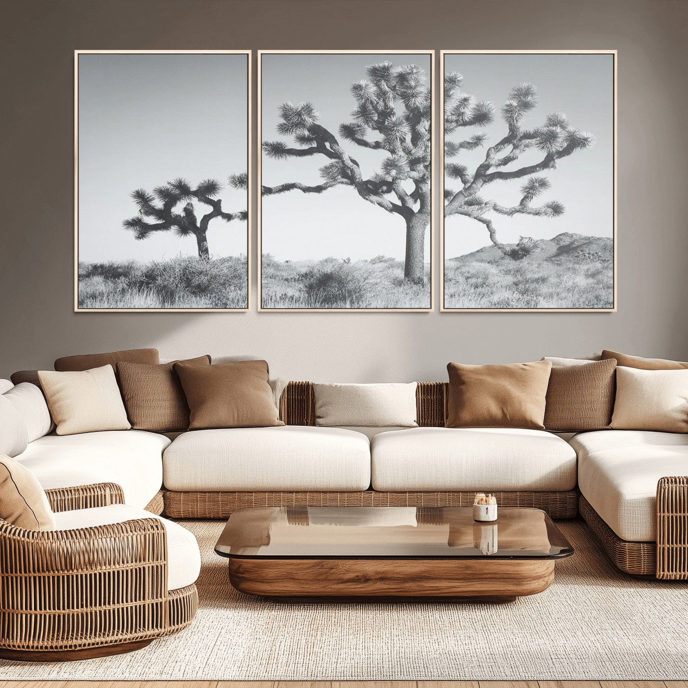 29996209-MGV-CV-36X24-Joshua Tree Wall Art Canvas Print – Framed Black White Desert Landscape Southwestern Nature Artwork for Home Office