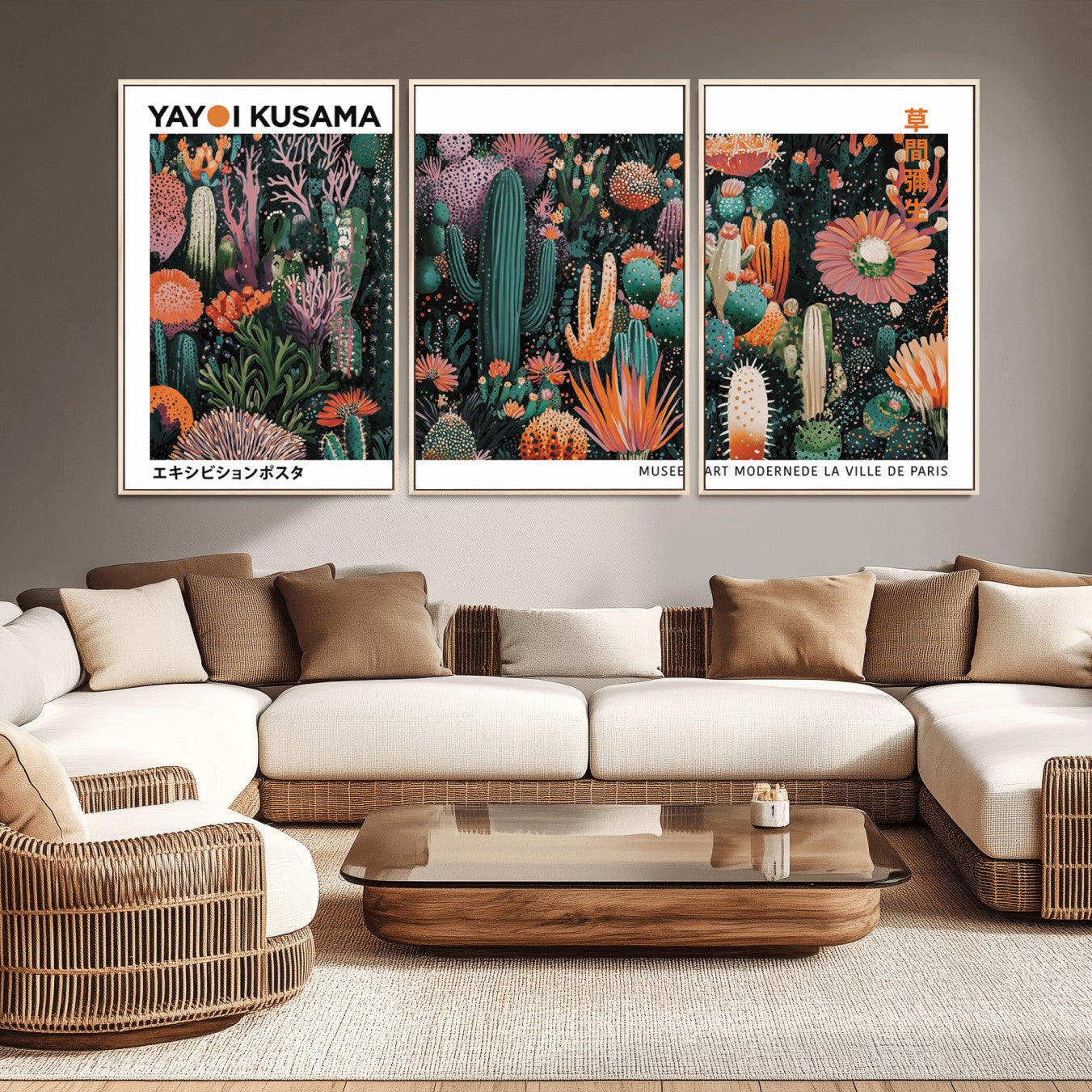 -Modern Japanese Wall Art Print, Yayoi Kusama Print Wall Decor, Abstract Mount Fuji Canvas Print,