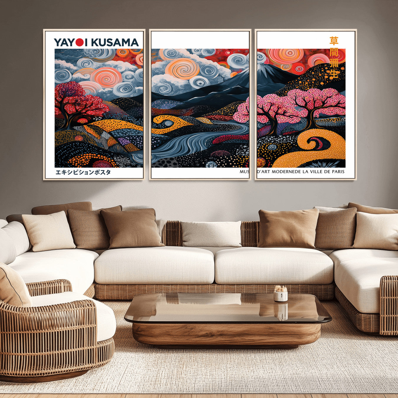 -Modern Japanese Wall Art Print Yayoi Kusama Canvas Wall Art Abstract Mount Fuji Canvas Print