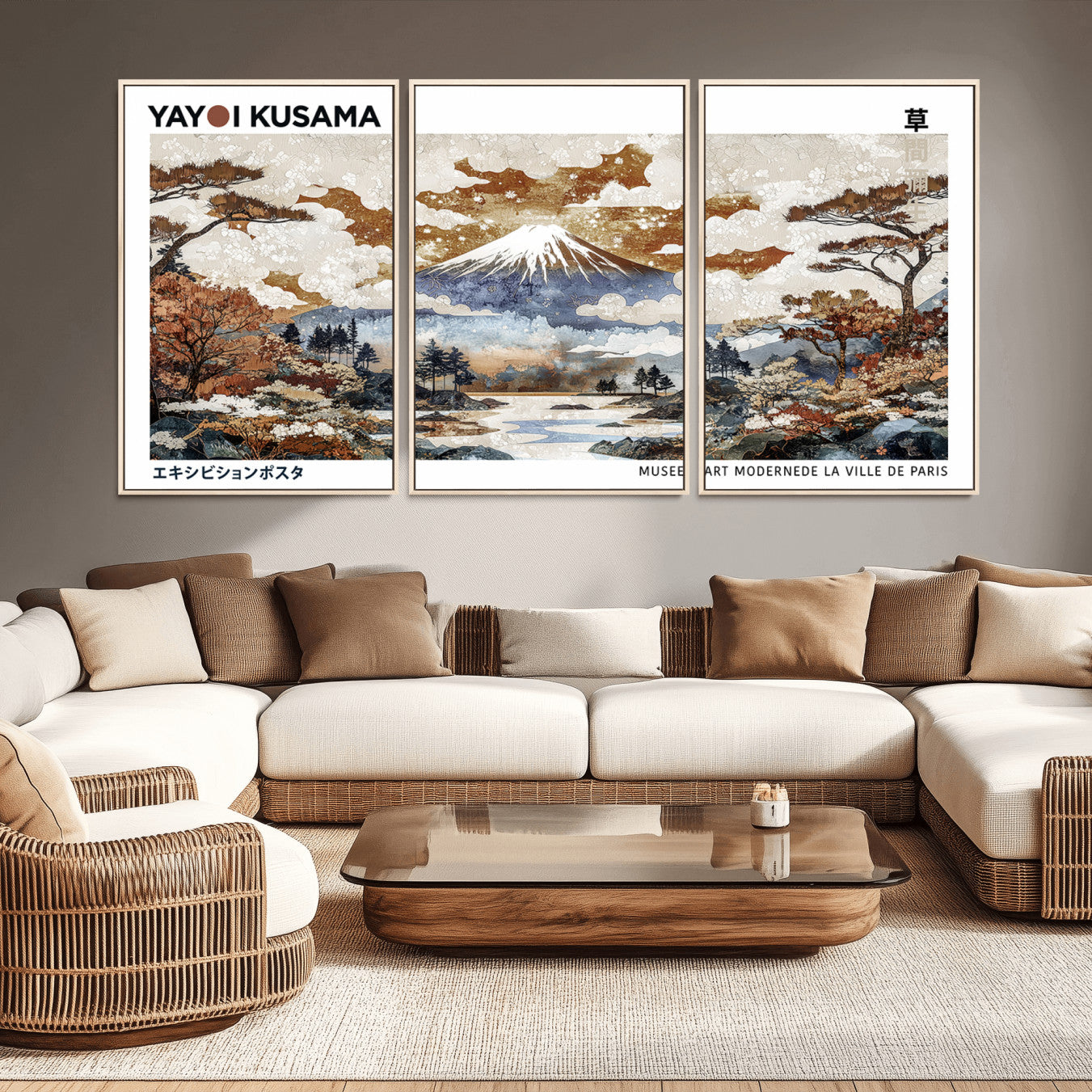 -Modern Japanese Mount Fuji Canvas Print, Yayoi Kusama Canvas Wall Art, Abstract Mount Fuji Canvas