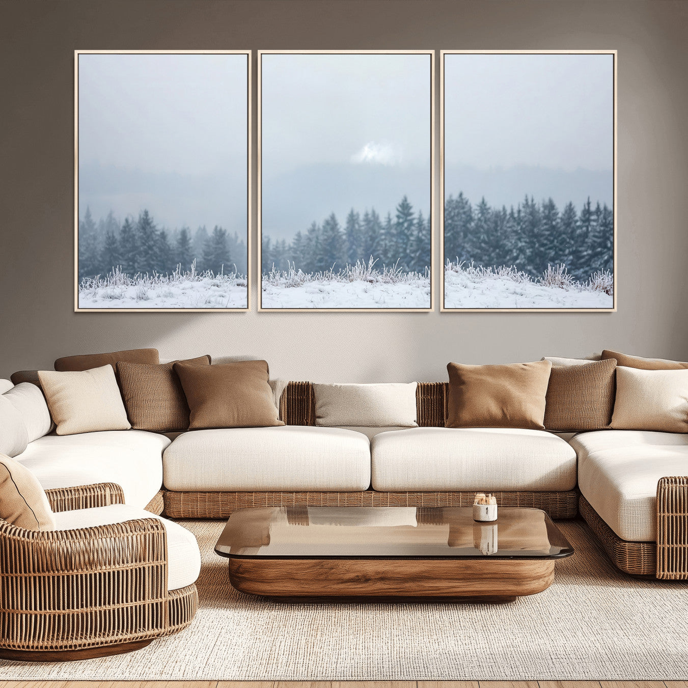33033082-MGV-CV-36X24-Winter Forest Wall Art Canvas Print – Framed Snowy Landscape Art Picture Misty Tree Scene Artwork for Home Office