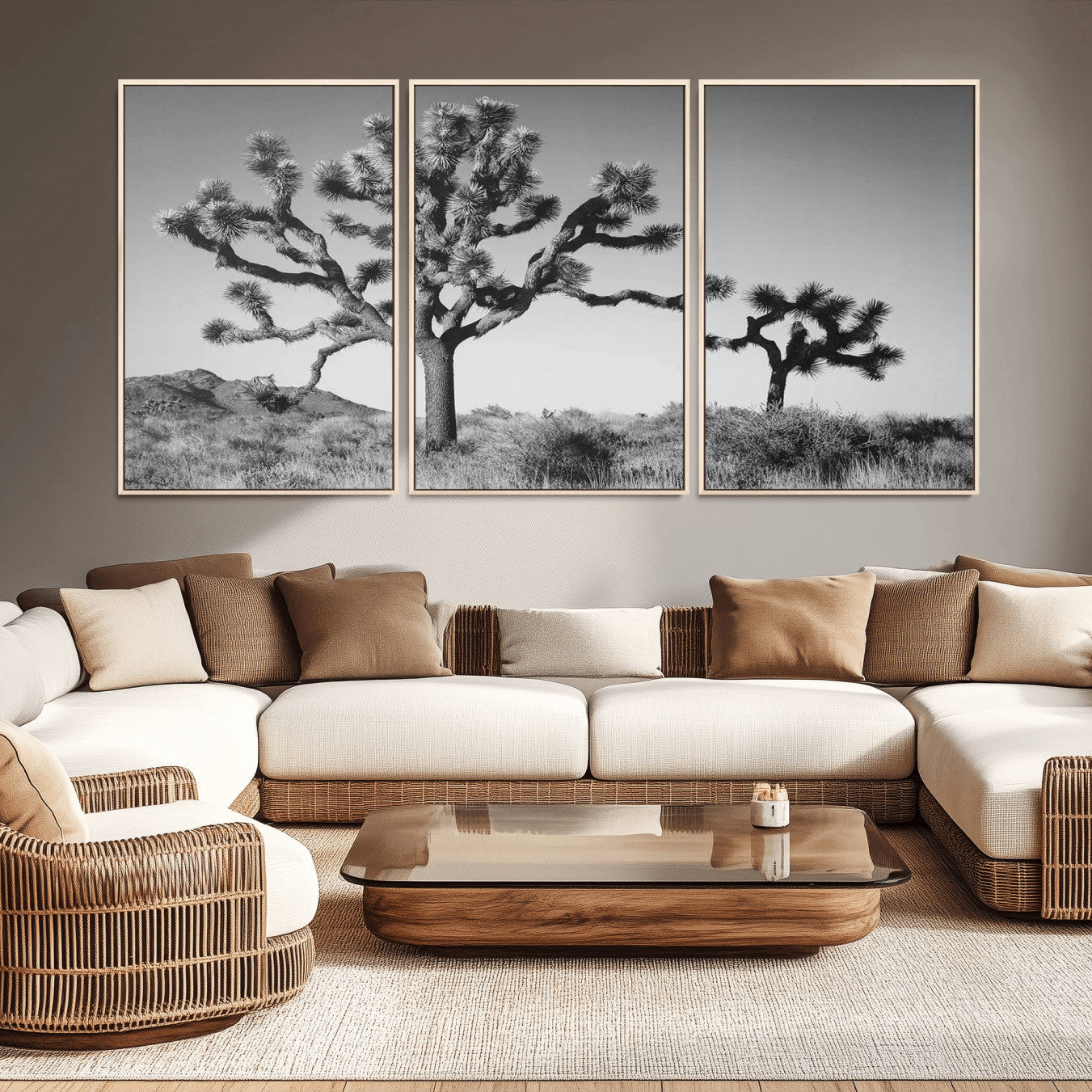93692513-MGV-CV-36X24-Joshua Tree Wall Art Canvas Print – Framed Monochrome Desert Minimalist Nature Scene Southwestern Artwork for Home Office