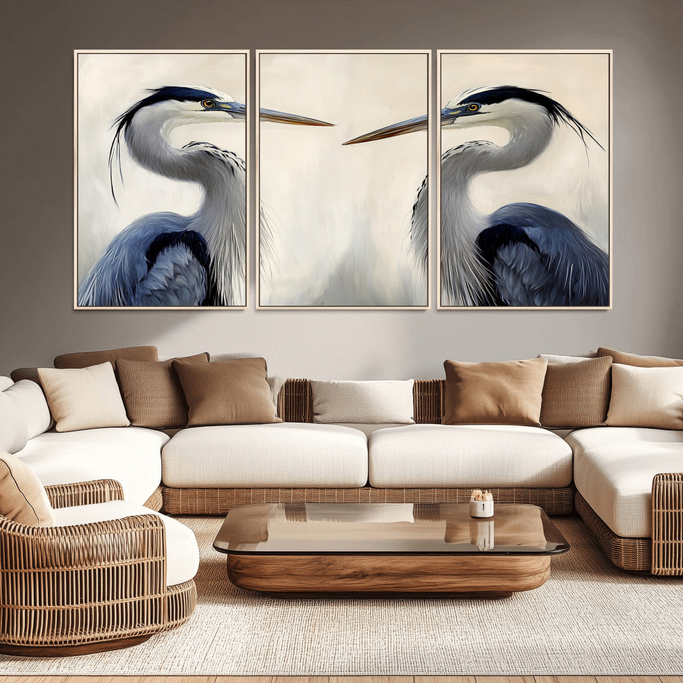 18230556-MGV-CV-36X24-Blue Heron Pair Wall Art Canvas Print – Framed Coastal Bird Tranquil Wildlife Scene Minimalist Nature Artwork for Home Office