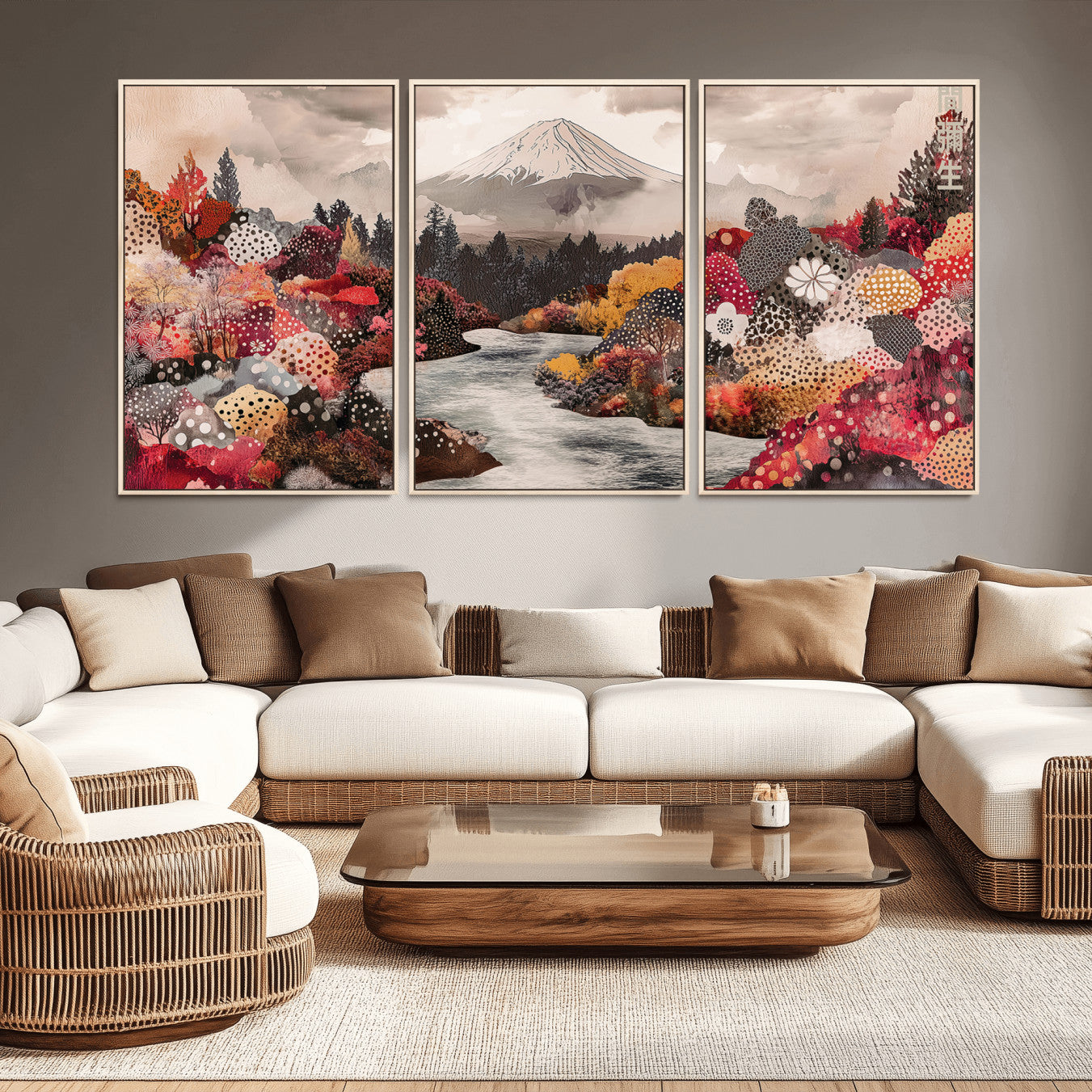 37138418-MGV-CV-36X24-Mountain Wall Art Canvas Print – Framed Autumn Forest Cottagecore Landscape Boho Nature Artwork for Home Office
