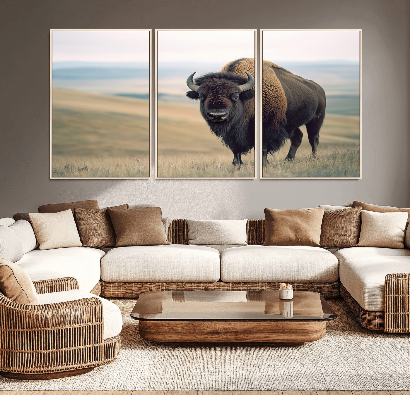 60097194-MGV-CV-36X24-Bison Wall Art Canvas Print – Framed Buffalo American Bison Western Ranch Rustic Animal Artwork for Home, Office