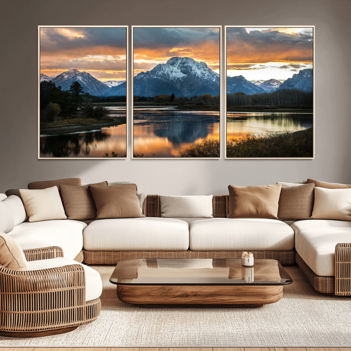 -Mountain Sunset Wall Art Canvas Print – Framed Alpine Wilderness Golden Hour Scenic Nature Artwork for Home Offic