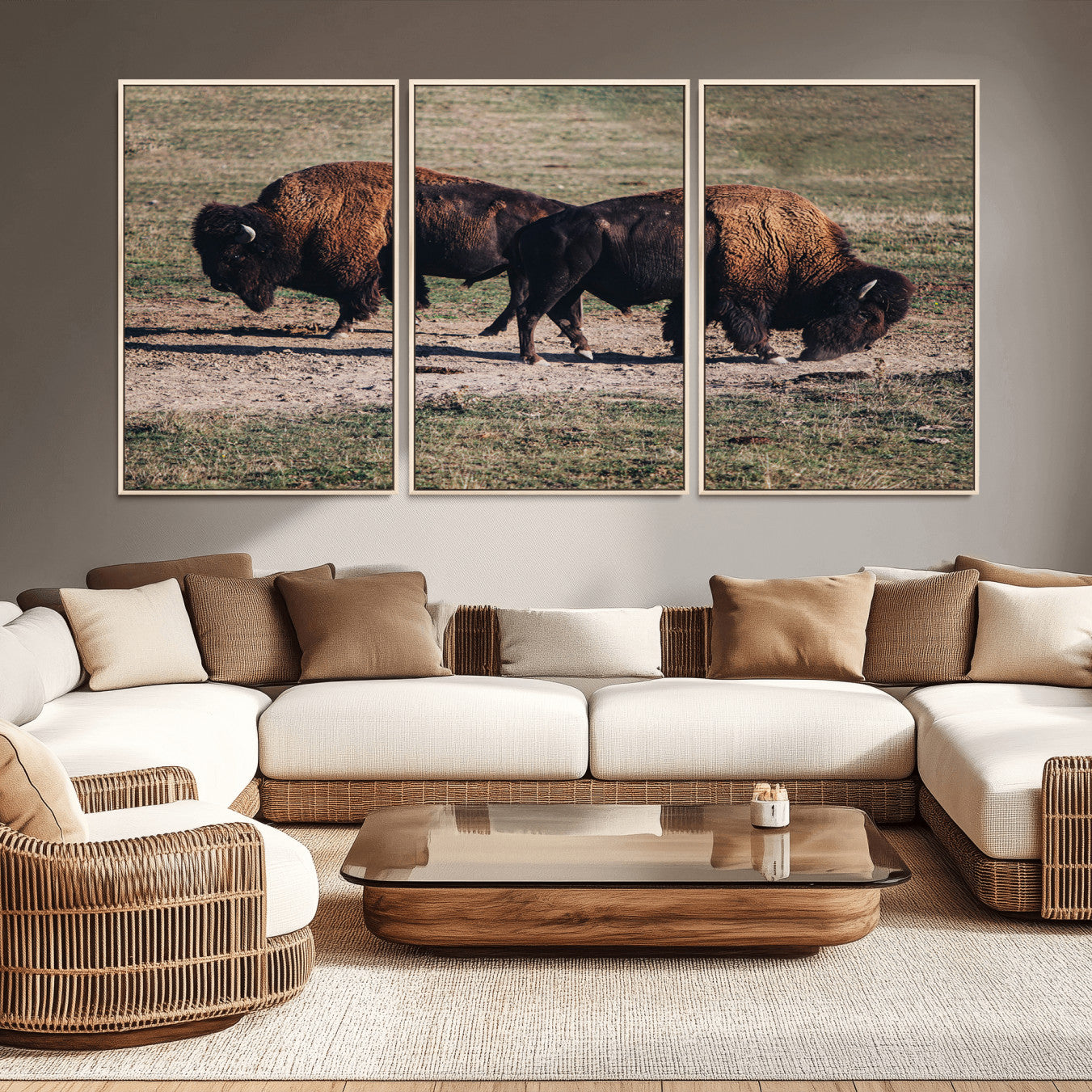 58141885-MGV-CV-36X24-Bison Wall Art Canvas Print – Framed Western Wildlife Modern Ranch Rustic Nature Scene Artwork for Home Office