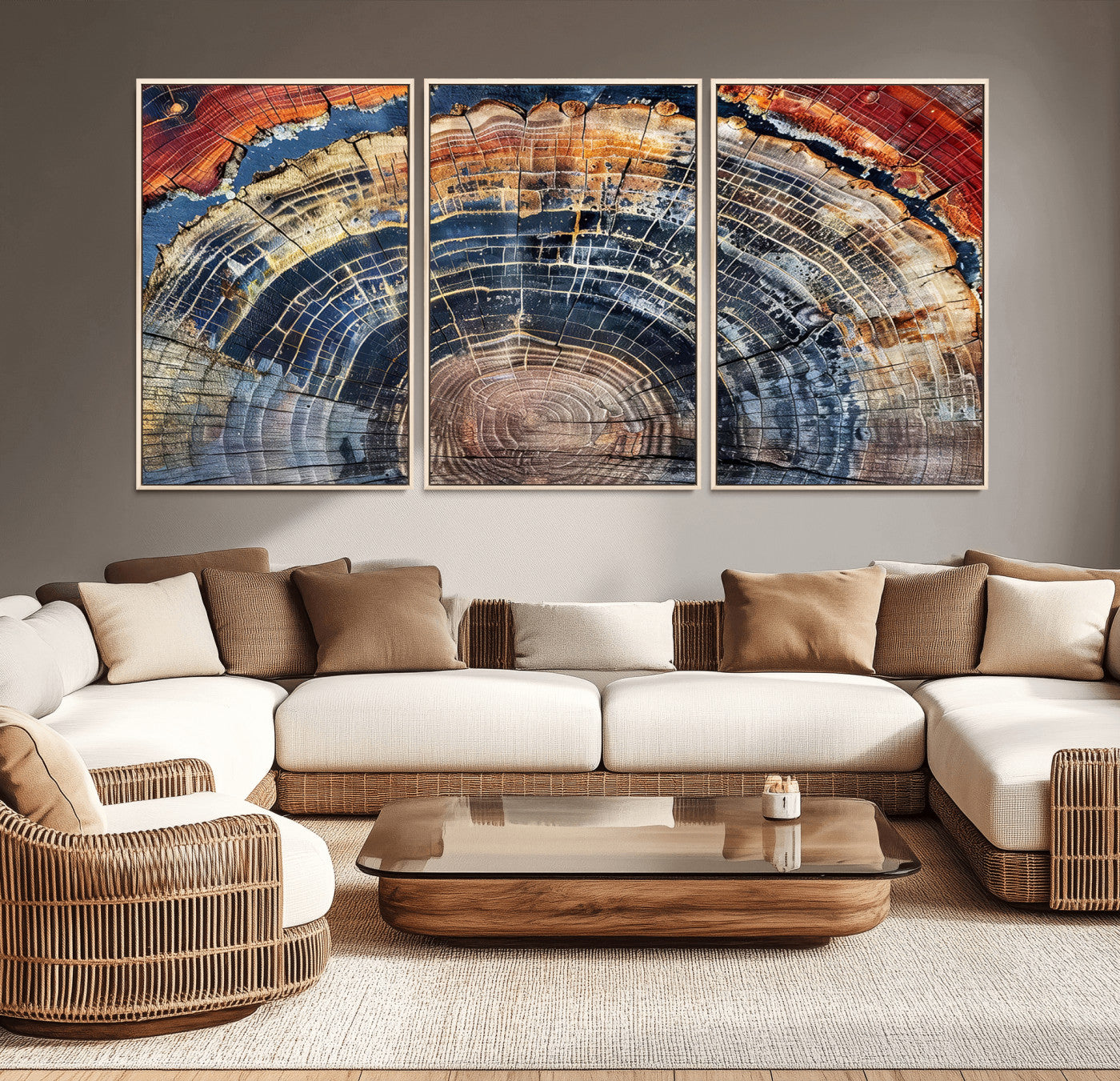 60292921-MGV-CV-36X24-Tree Rings Wall Art Canvas Print – Framed Petrified Wood Modern Rustic Nature Scene Artwork for Home Office