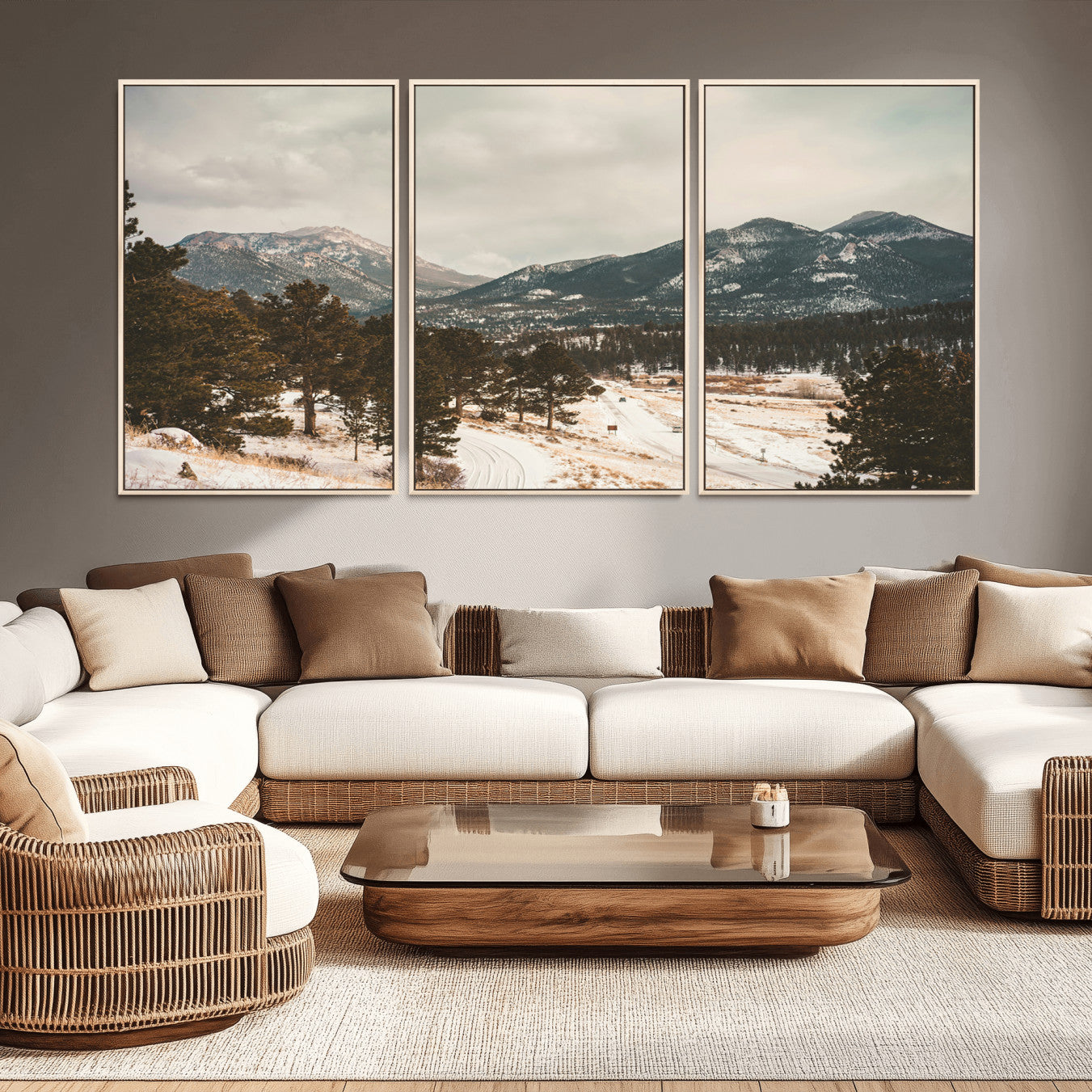 -Mountain Landscape Wall Art Canvas Print – Framed Snowy Peaks Alpine Aesthetic Rustic Winter Scene Artwork for Home Office