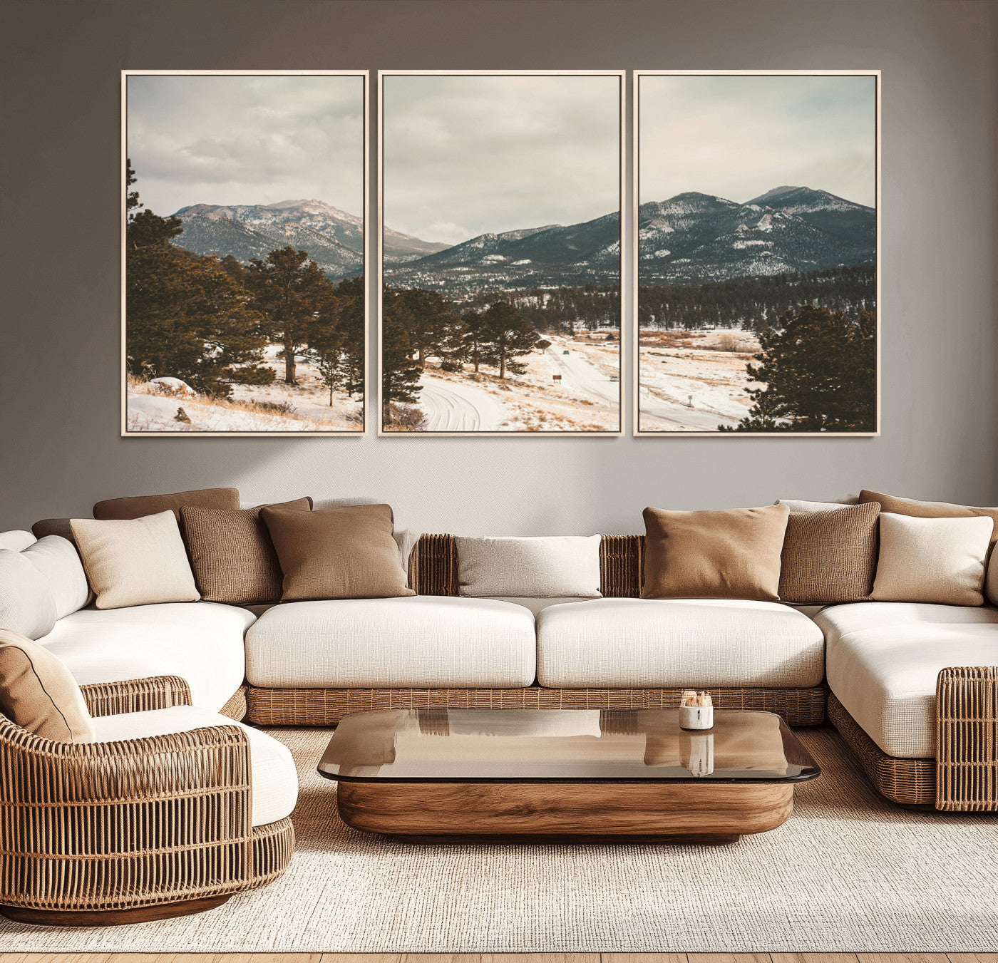 -Mountain Landscape Wall Art Canvas Print – Framed Snowy Peaks Alpine Aesthetic Rustic Winter Scene Artwork for Home Office