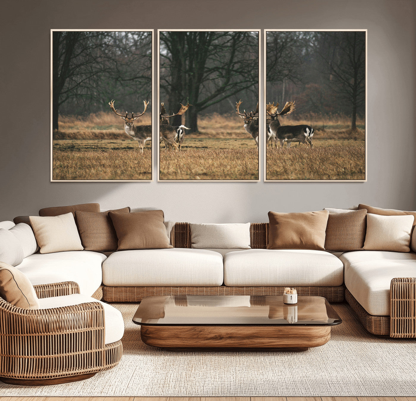 -Deer Wall Art Canvas Print – Framed Rustic Wildlife Stags Forest Nature Scene Artwork for Home, Office, Living Room