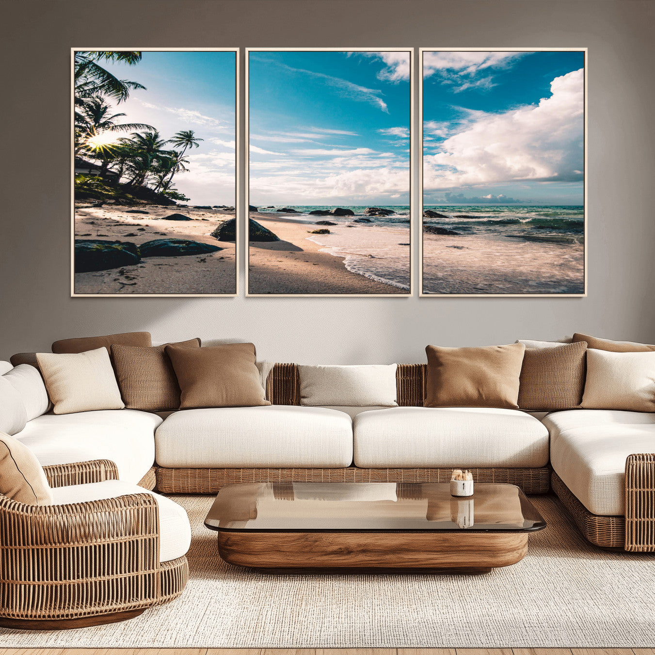 95301406-MGV-CV-36X24-Tropical Beach Wall Art Canvas Print – Framed Ocean Waves Relaxing Seascape Coastal Nature Scene Artwork for Home Office
