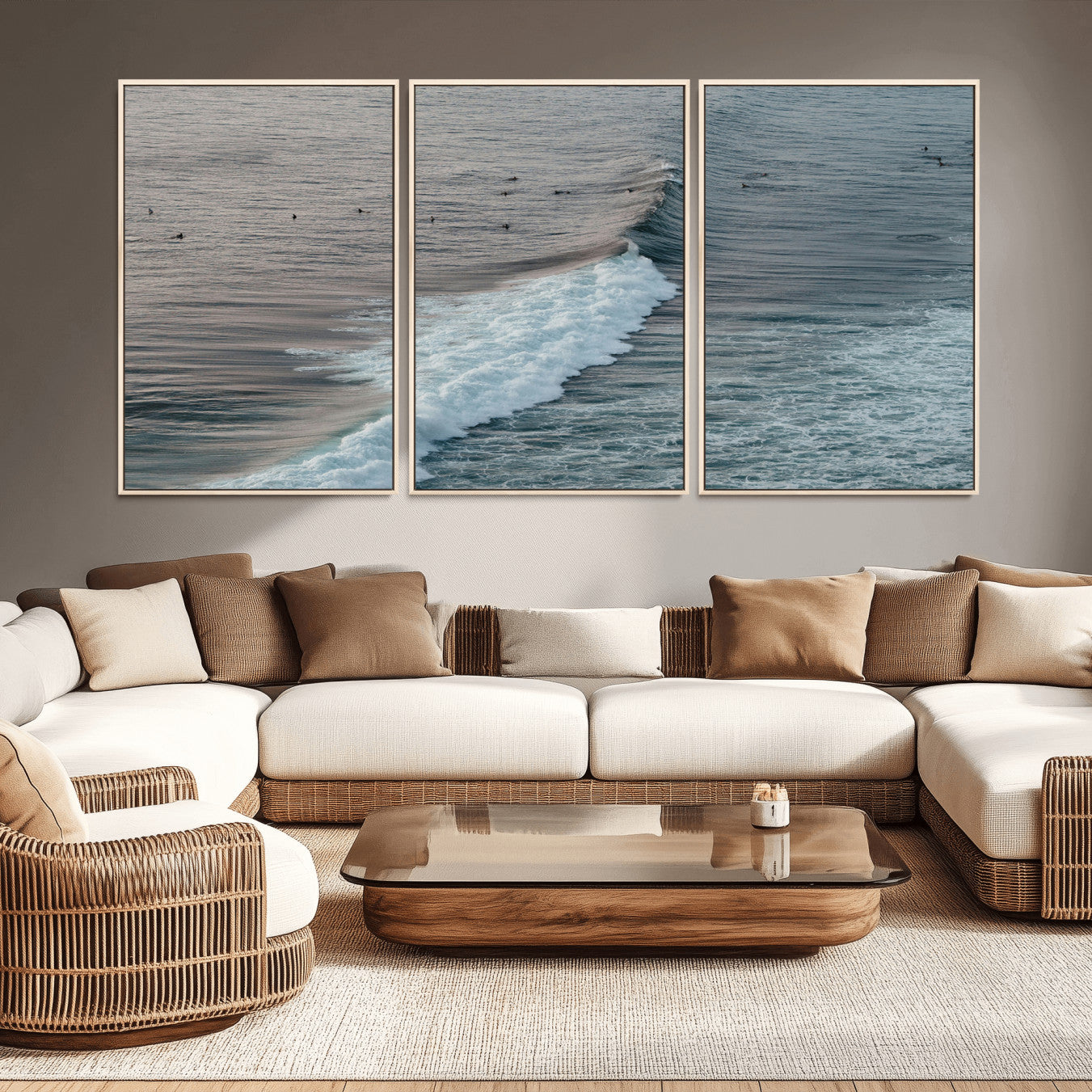23077324-MGV-CV-36X24-Ocean Waves Wall Art Canvas Print – Framed Coastal Serenity Surf Nature Scene Artwork for Home Office