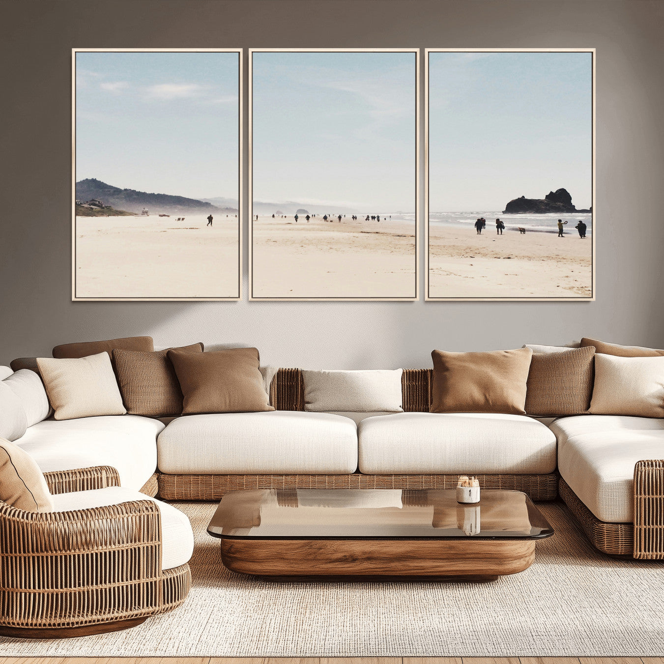 28307820-MGV-CV-36X24-Minimalist Beach Wall Art Canvas Print – Framed Coastal Serenity Soft Sand Nature Scene Artwork for Home Office