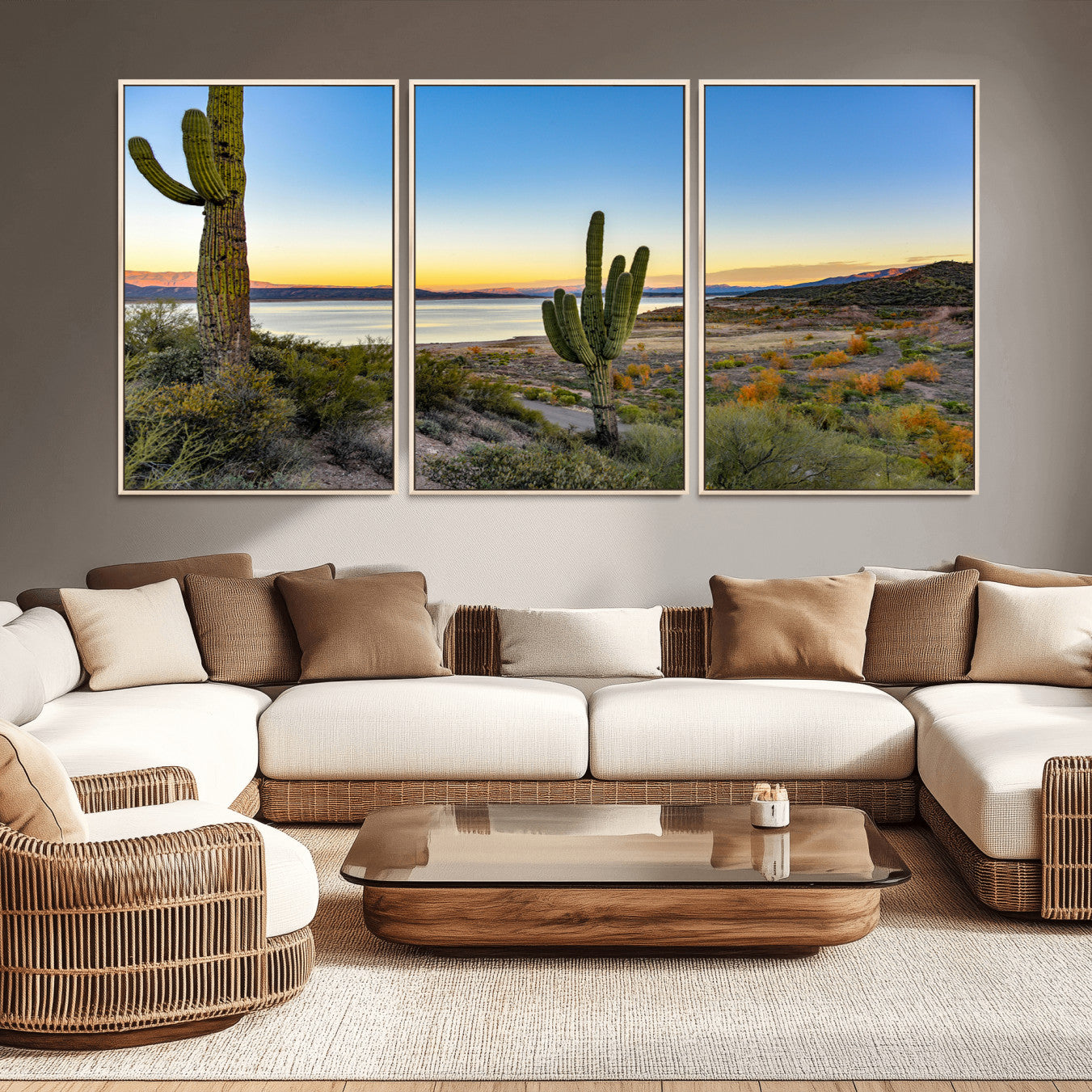 52844711-MGV-CV-36X24-Saguaro Cactus Wall Art Canvas Print – Framed Desert Sunset Southwestern Nature Scene Artwork for Home Office