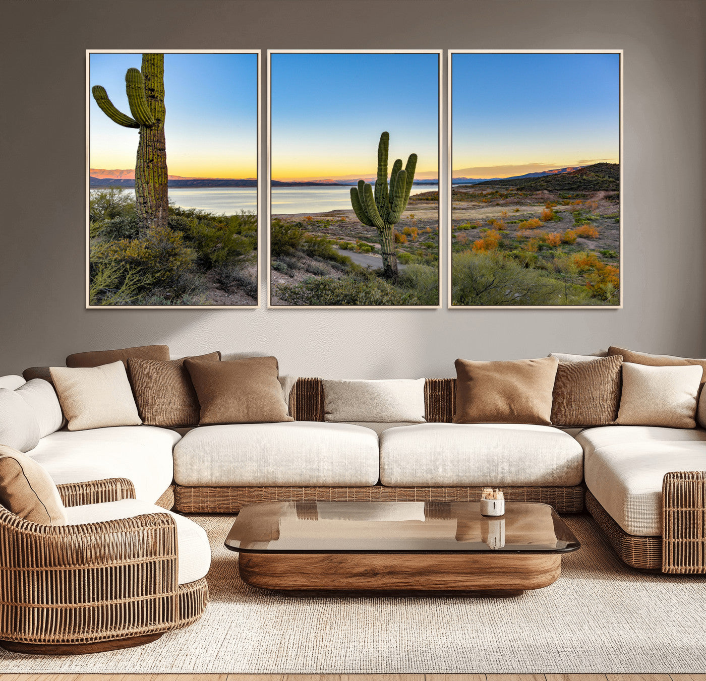 -Saguaro Cactus Wall Art Canvas Print – Framed Desert Sunset Southwestern Nature Scene Artwork for Home Office