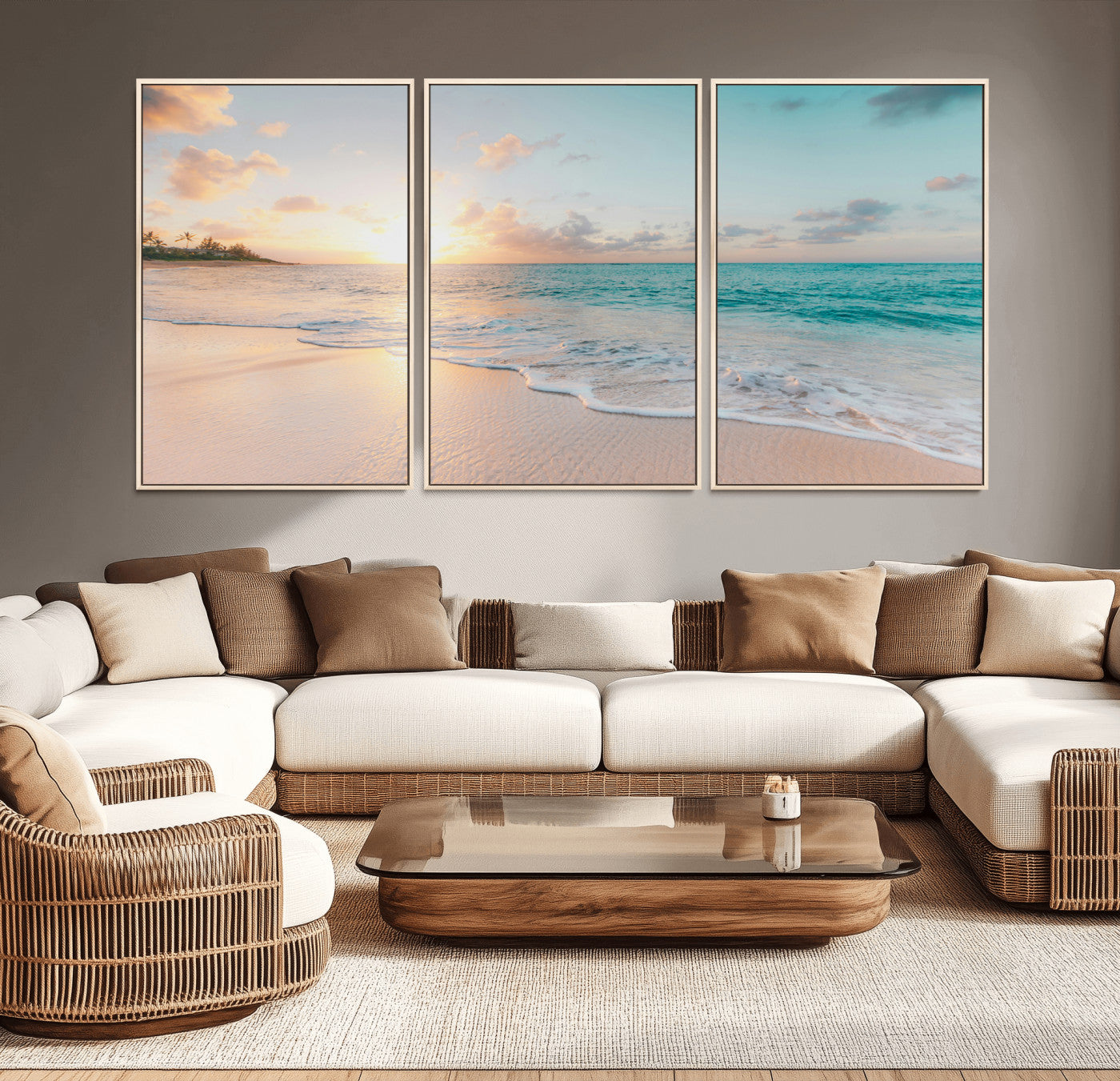 94538225-MGV-CV-36X24-Beach Sunset Wall Art Canvas Print – Framed Ocean Waves Summer Escape Coastal Nature Scene Artwork for Home Office