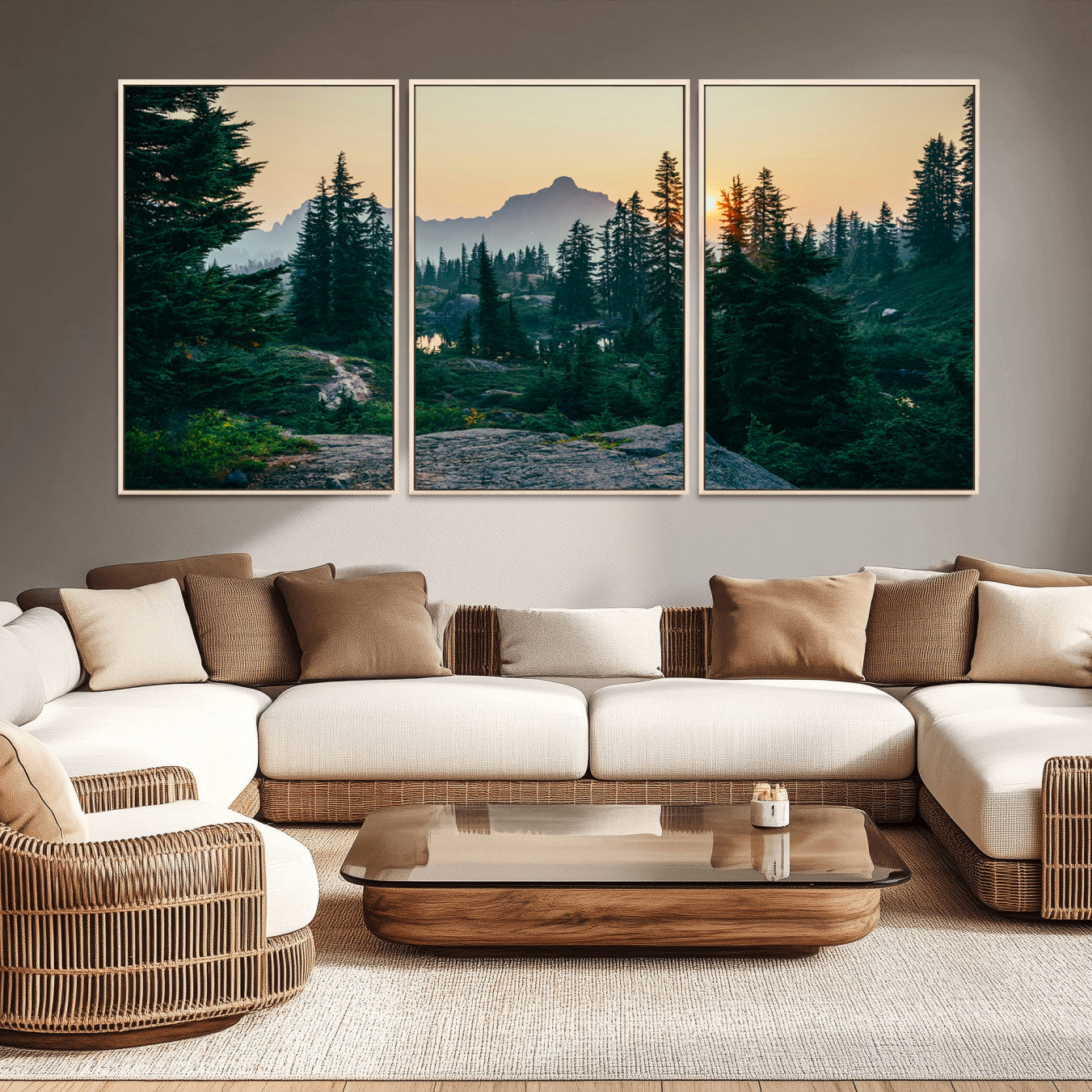 66397982-MGV-CV-36X24-Mountain Wall Art Canvas Print – Framed Forest Serenity Mountain Nature Scene Artwork for Home Office