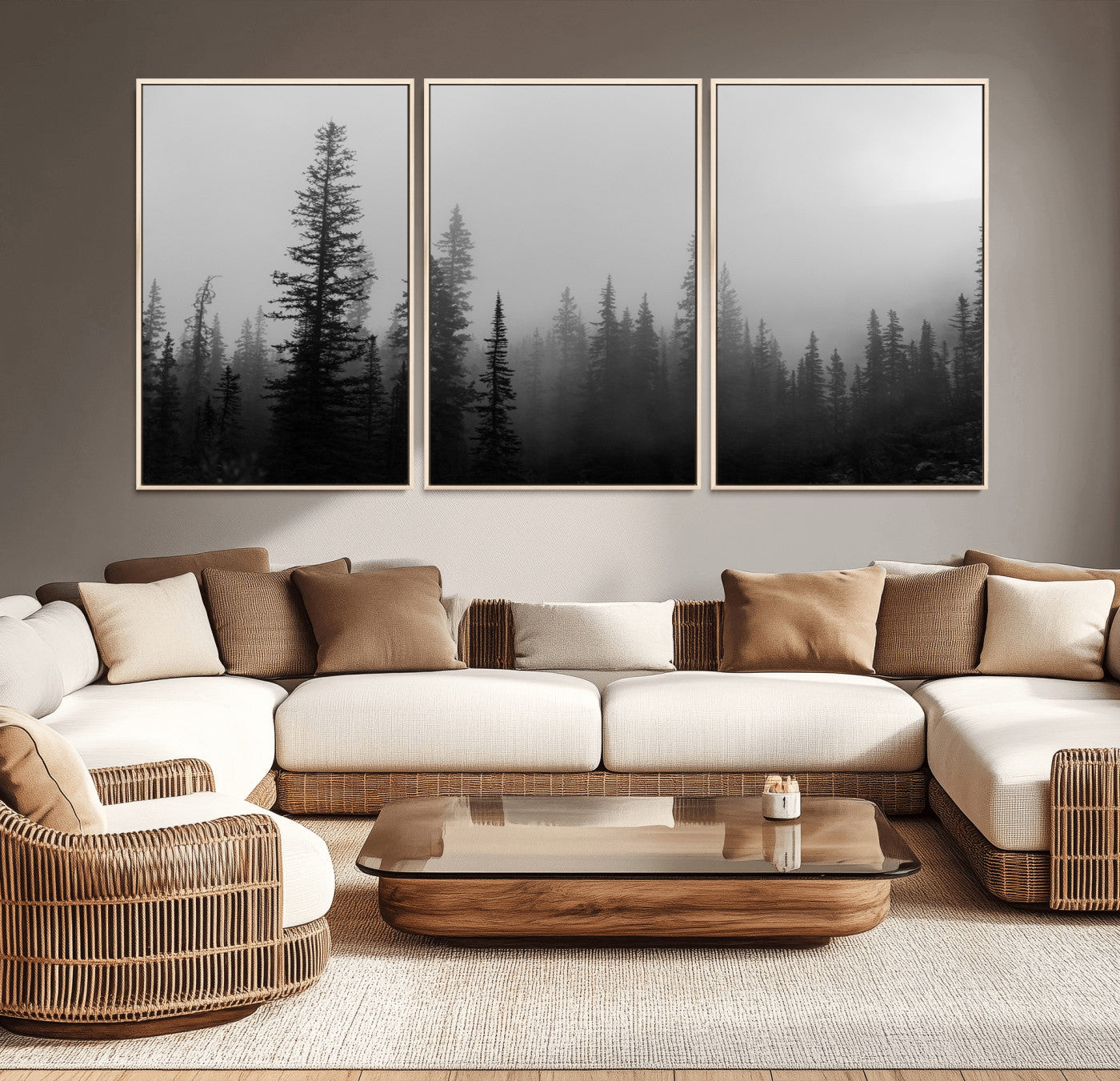 73138900-MGV-CV-36X24-Misty Pines Wall Art Canvas Print – Framed Woodland Minimalist Rustic Nature Scene Photography Artwork for Home Office