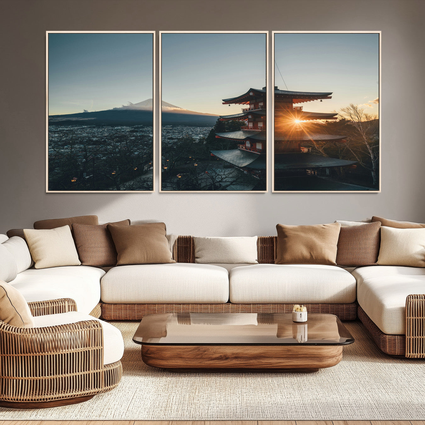 -Mount Fuji Wall Art Canvas Print Framed Japan Travel Art Chureito Pagoda Print Zen Scene for Home, Office Decor