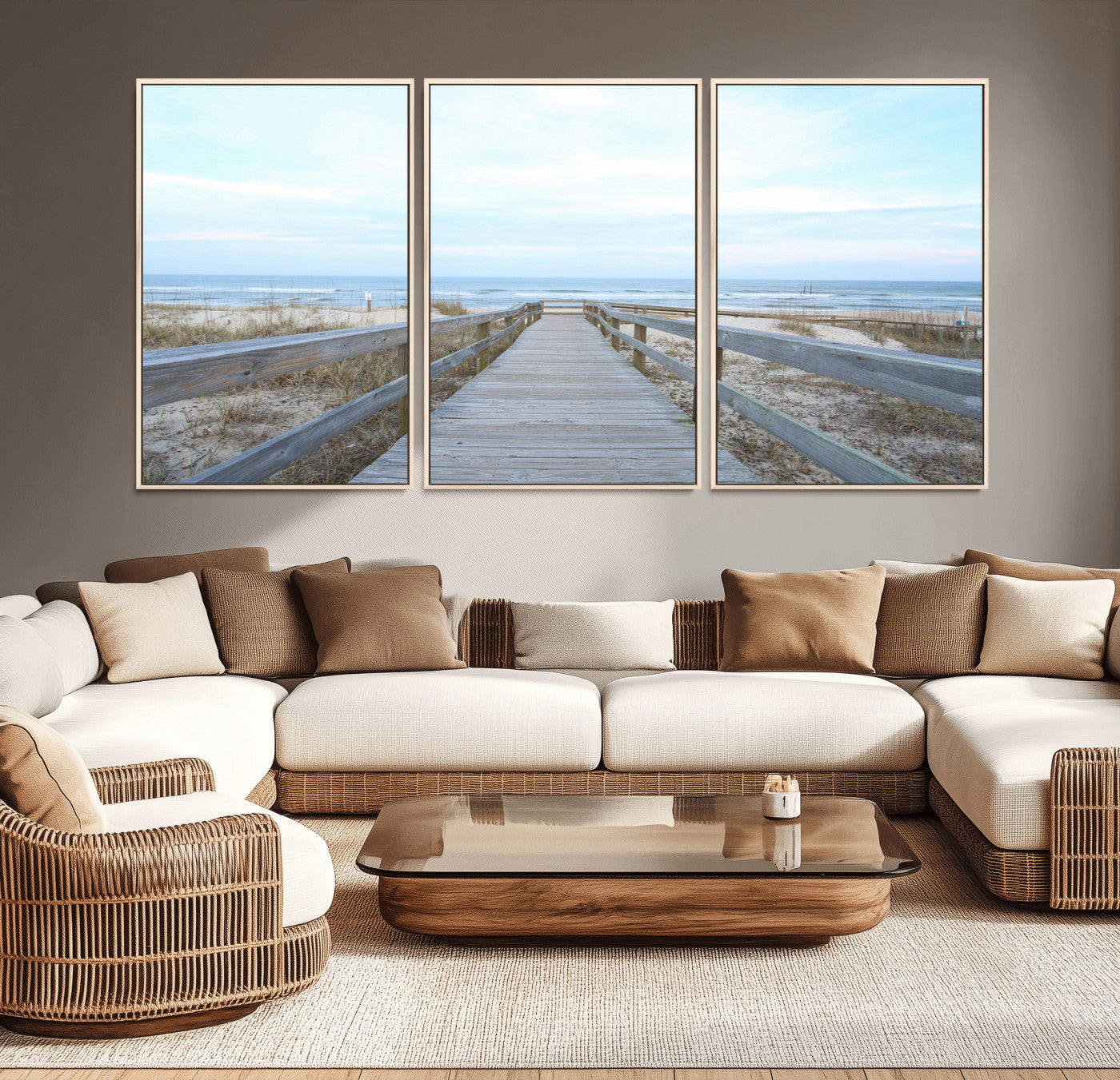 31602988-MGV-CV-36X24-Beach Boardwalk Wall Art Canvas Print – Framed Coastal Serenity Ocean View Nature Scene Artwork for Home Office