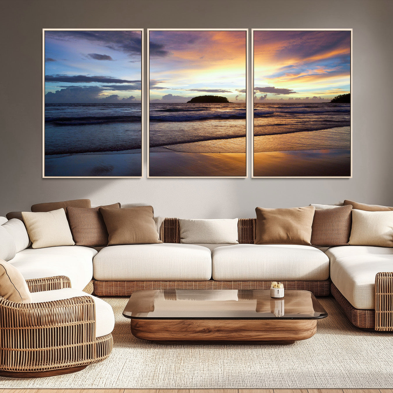 36714356-MGV-CV-36X24-Beach Sunset Wall Art Canvas Print – Tropical Ocean Waves Golden Sky Serene Seascape Nature Artwork for Home Office