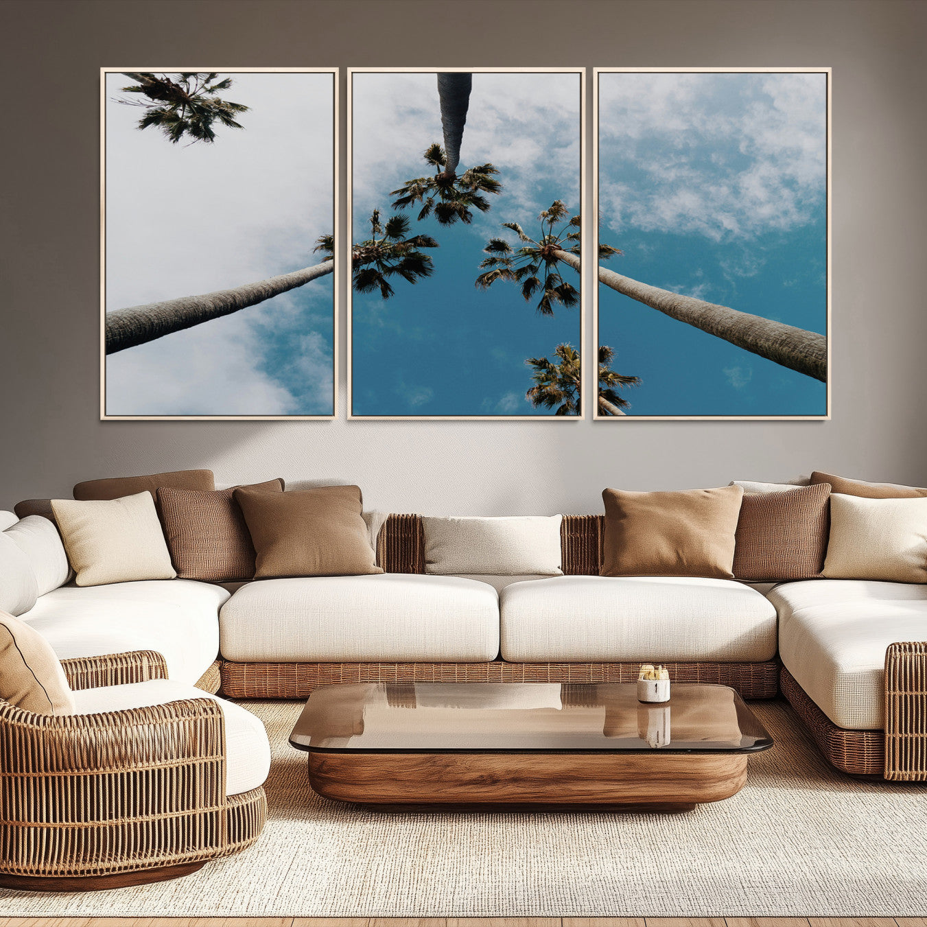 45236398-MGV-CV-36X24-Tropical Palm Trees Wall Art Canvas Print – Framed California Sky Minimalist Nature Scene Artwork for Home Office