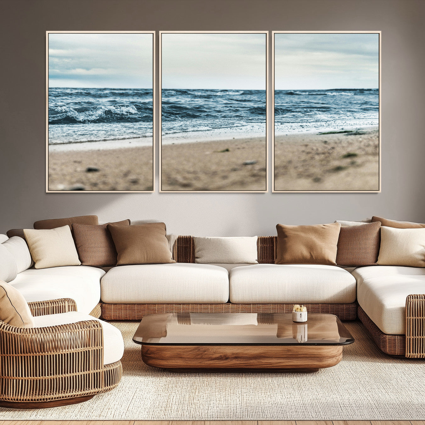 81812590-MGV-CV-36X24-Ocean Wall Art Canvas Print – Moody Coastal Seascape Scene Framed Beach Waves Nature Artwork for Home Office