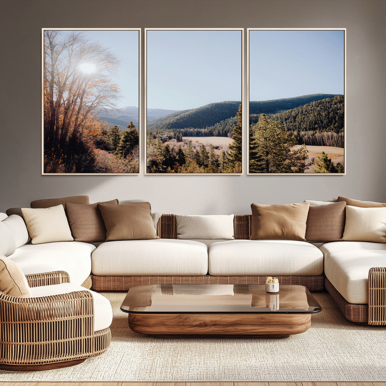 -Rustic Landscape Wall Art Canvas Print – Serene Valley Scene Pine Tree Horizon Nature Artwork for Home Office