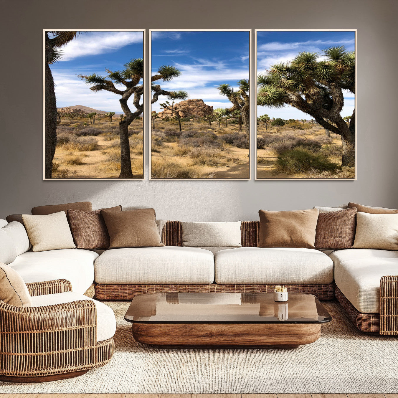 -Joshua Tree Desert Wall Art Canvas Print – Framed Southwestern Rustic Earth Tone Nature Scene Artwork for Home Office