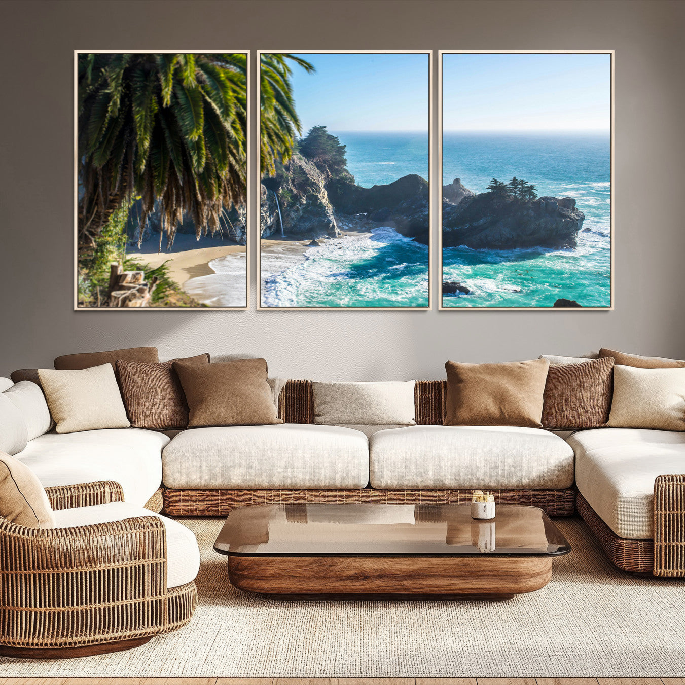 -Big Sur Wall Art Canvas Print – Framed California Coastline Tropical Ocean Photography Scenic Artwork for Home Office