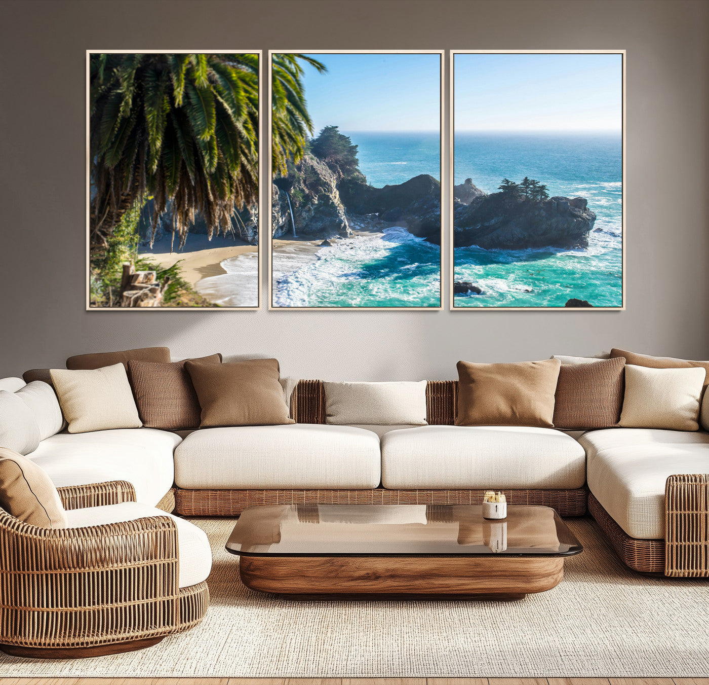-Big Sur Wall Art Canvas Print – Framed California Coastline Tropical Ocean Photography Scenic Artwork for Home Office